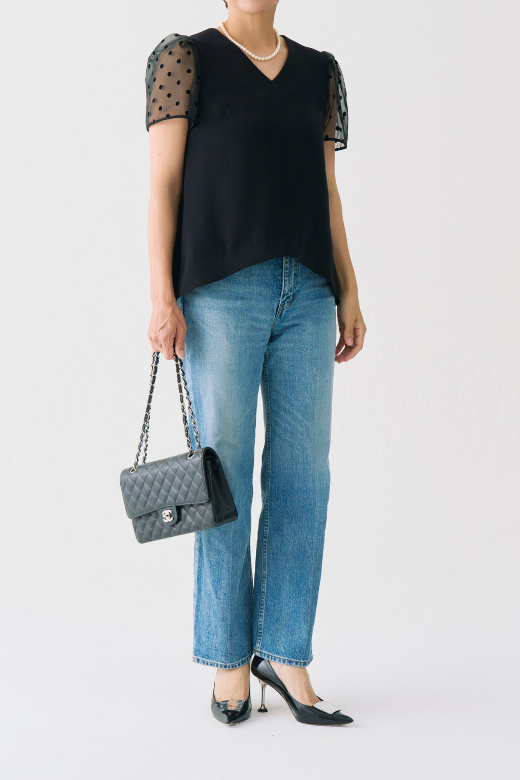 Sheer Dot Puff Sleeve Blouse