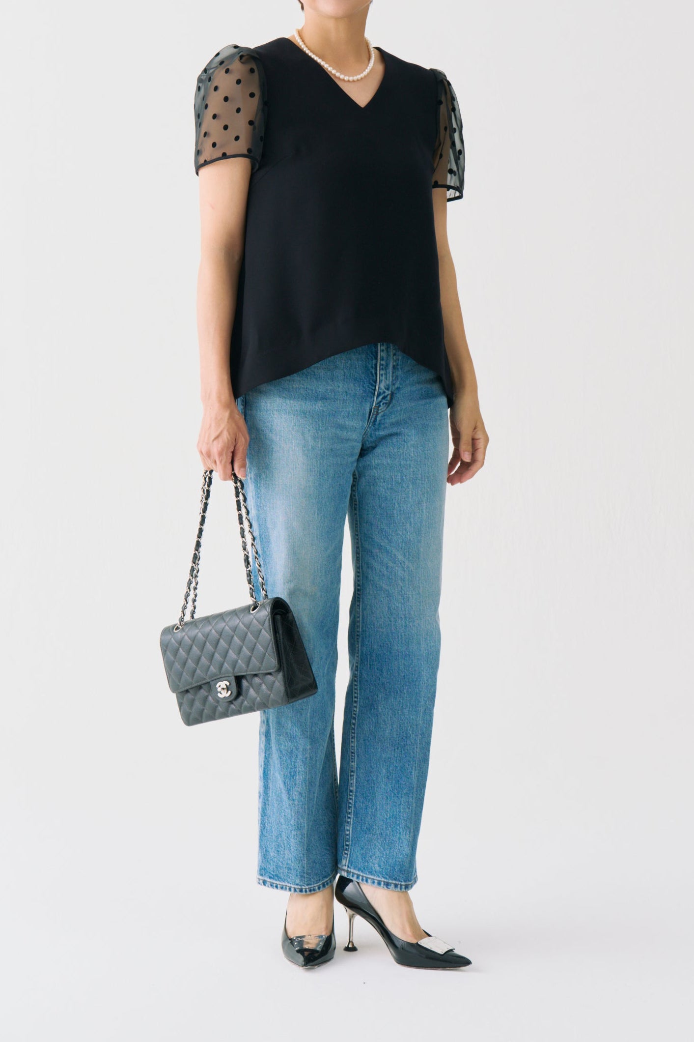 Sheer Dot Puff Sleeve Blouse