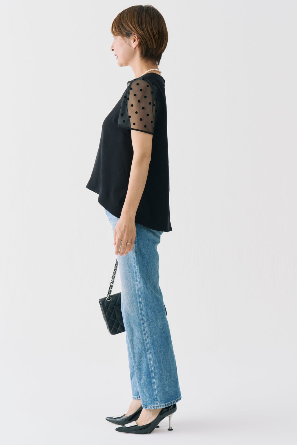 Sheer Dot Puff Sleeve Blouse