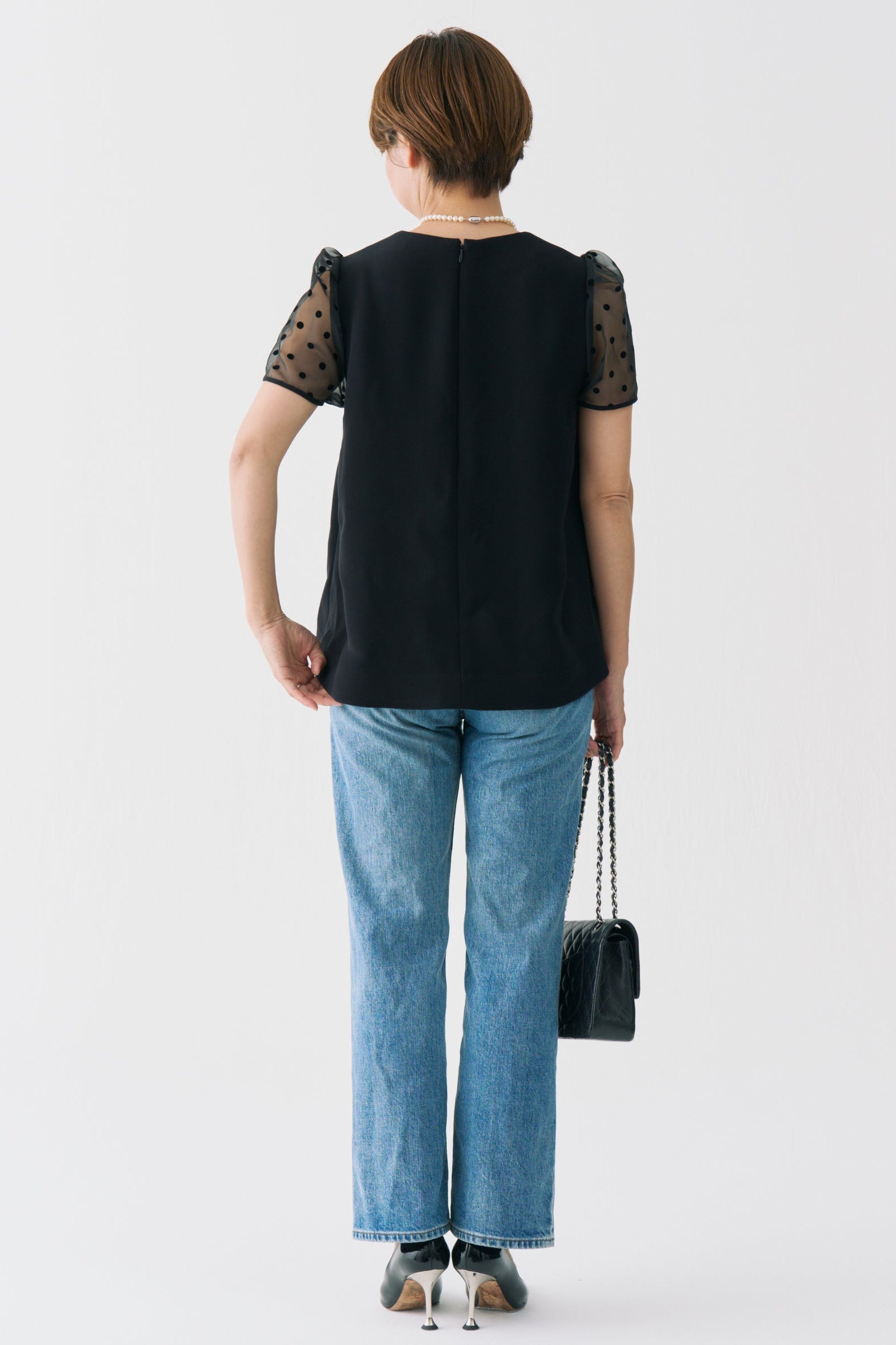 Sheer Dot Puff Sleeve Blouse