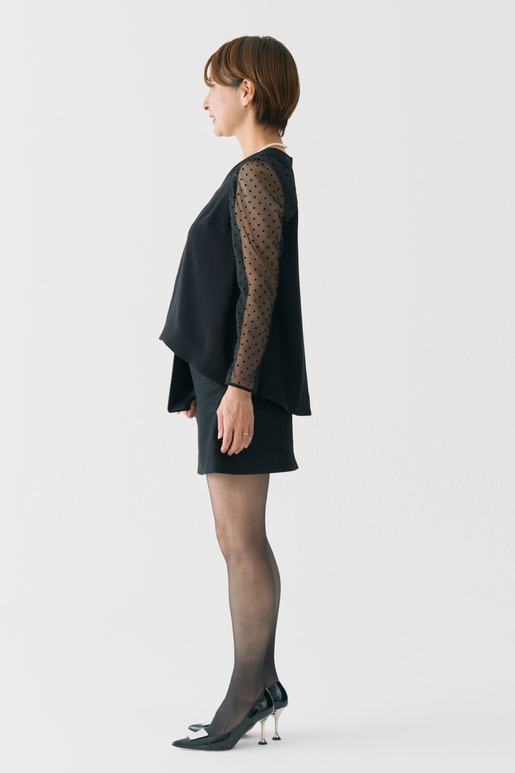 Sheer Dot Long Sleeve Blouse