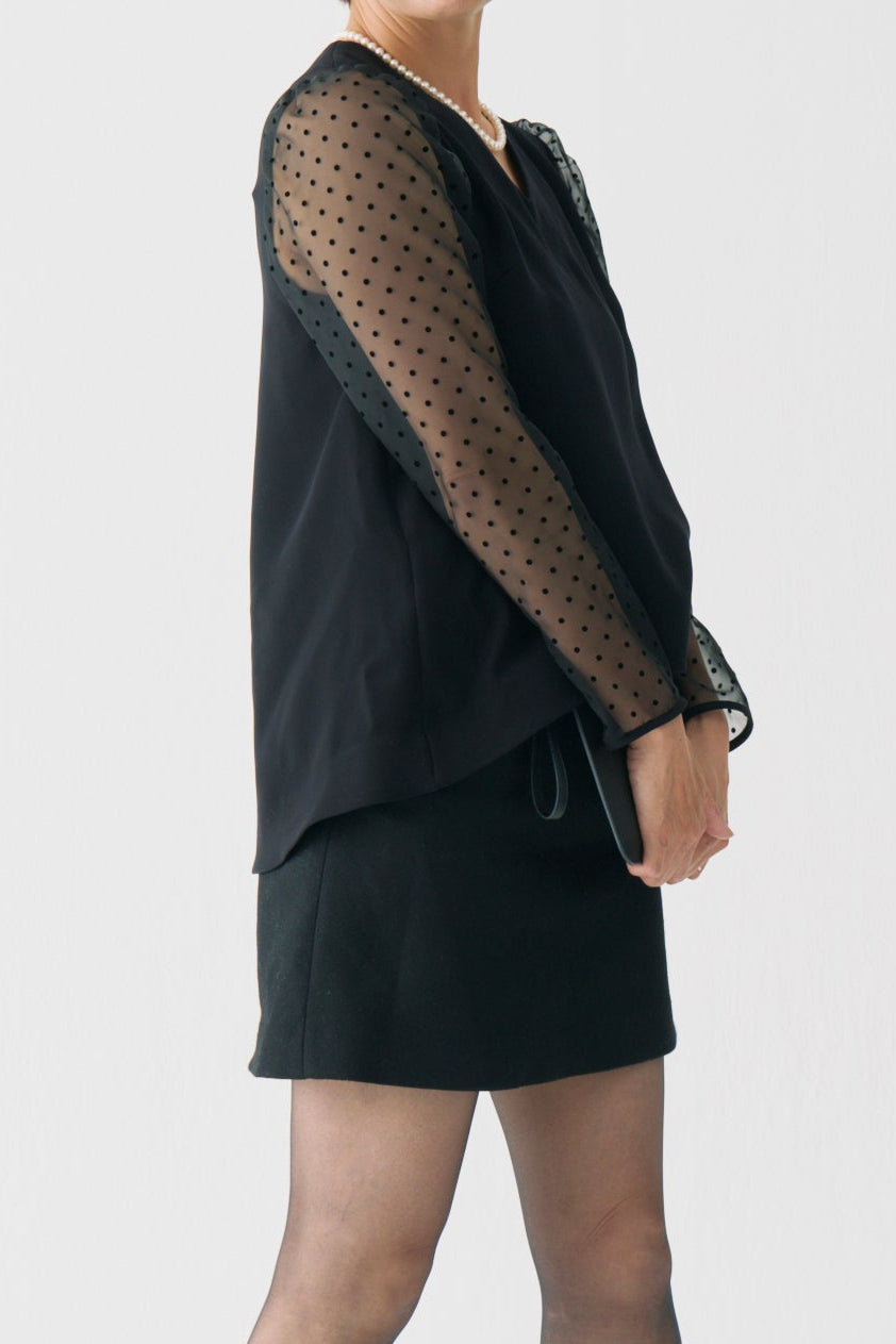 Sheer Dot Long Sleeve Blouse