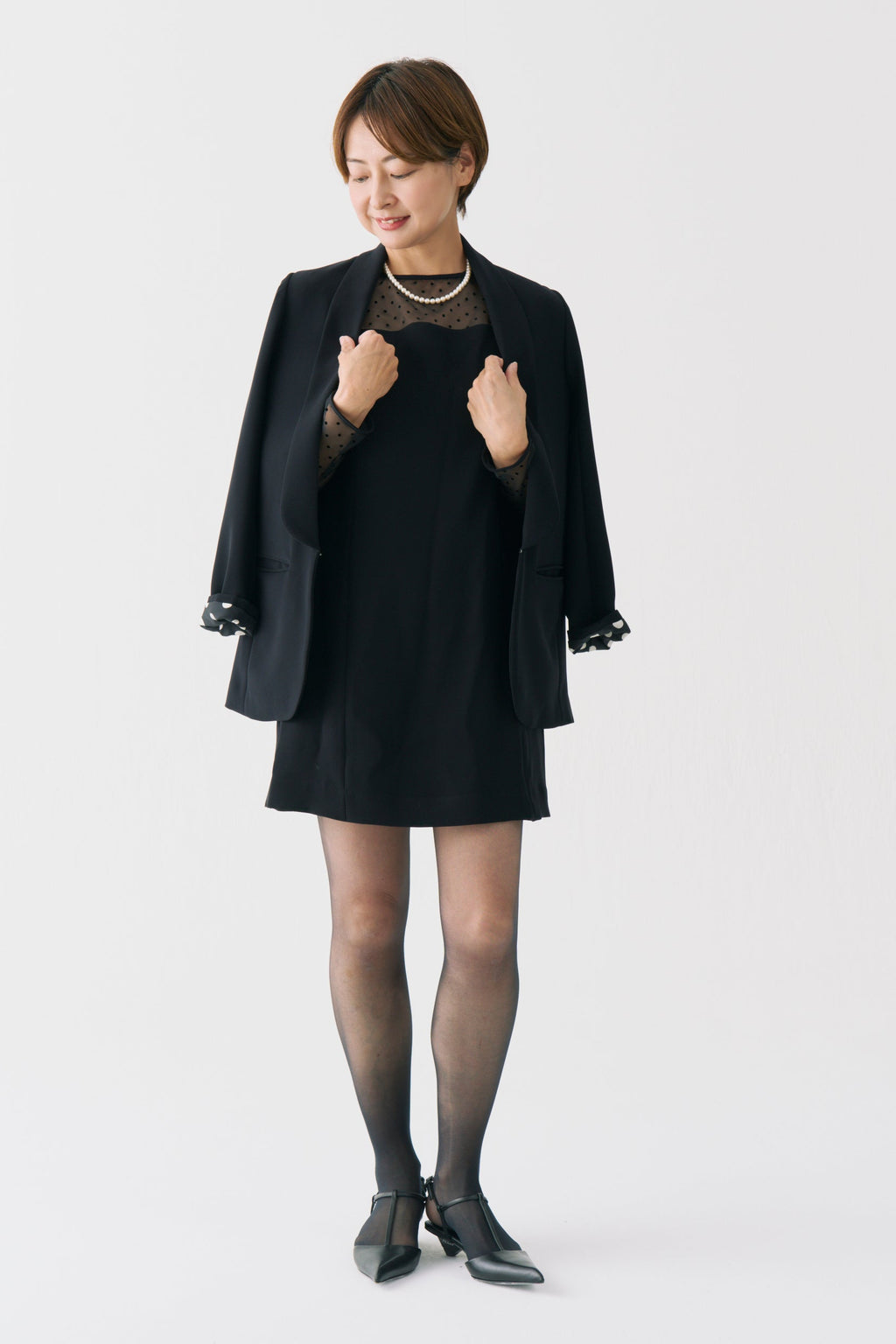 Sheer Dot Panel Mini Dress