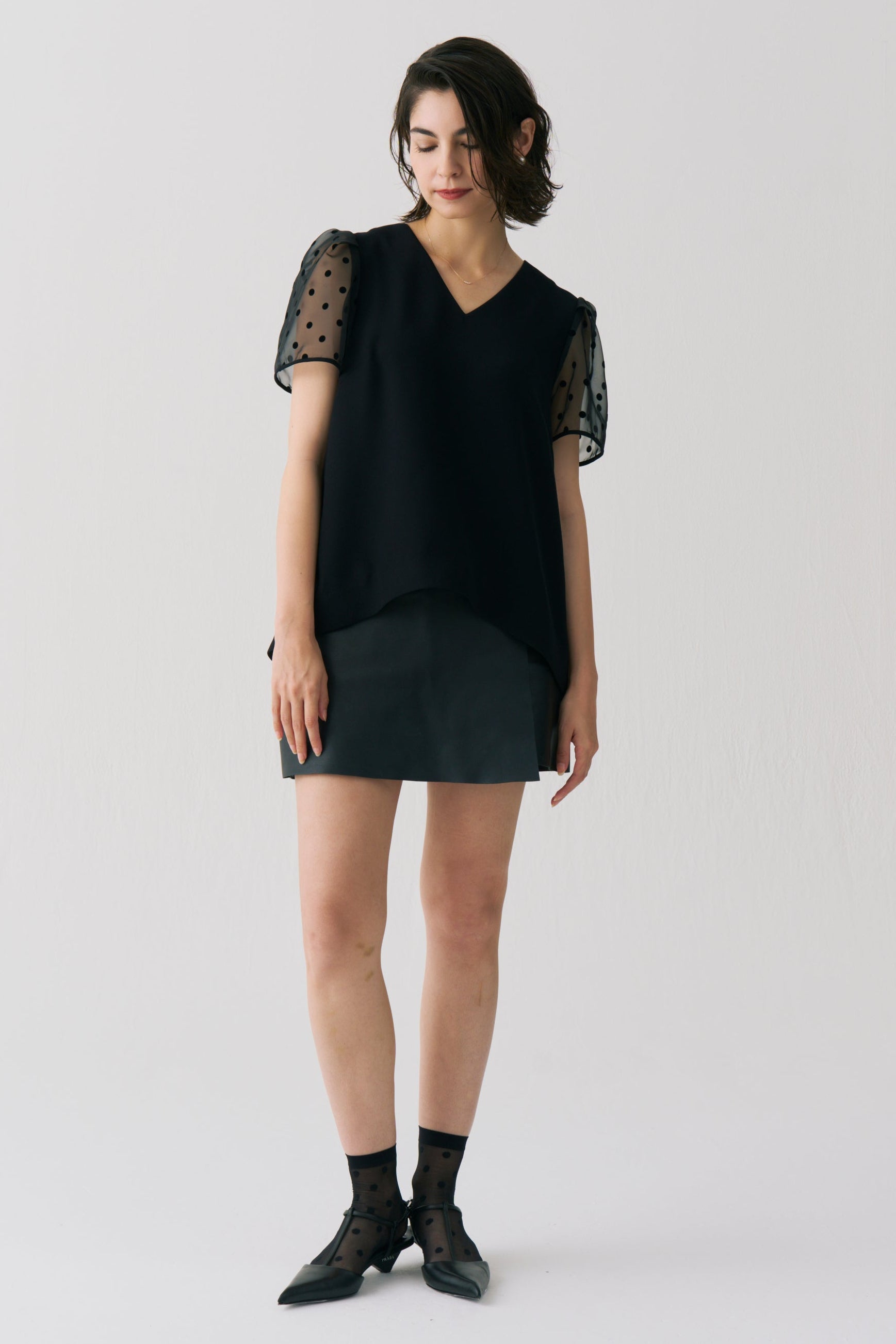 Sheer Dot Puff Sleeve Blouse