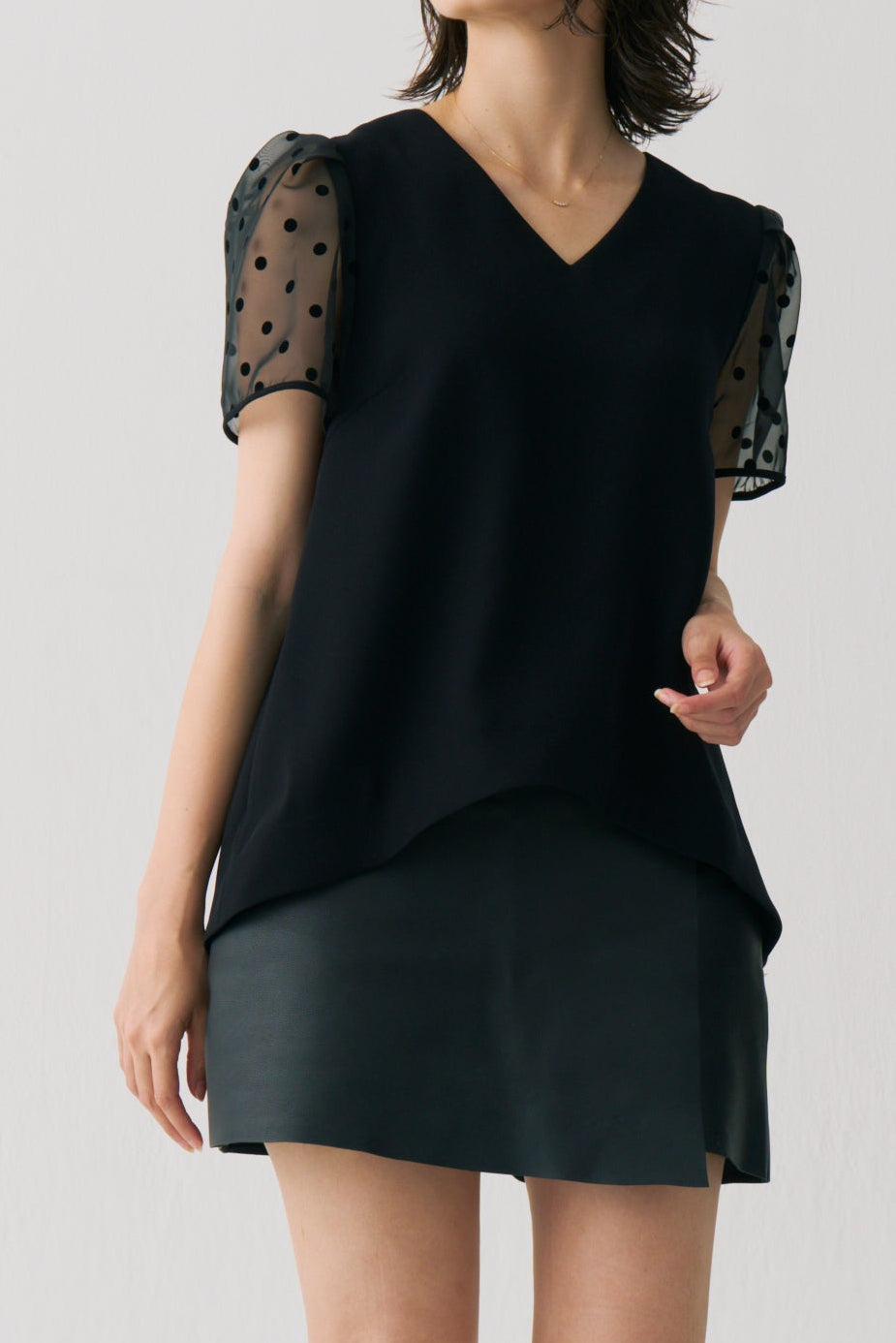 Sheer Dot Puff Sleeve Blouse