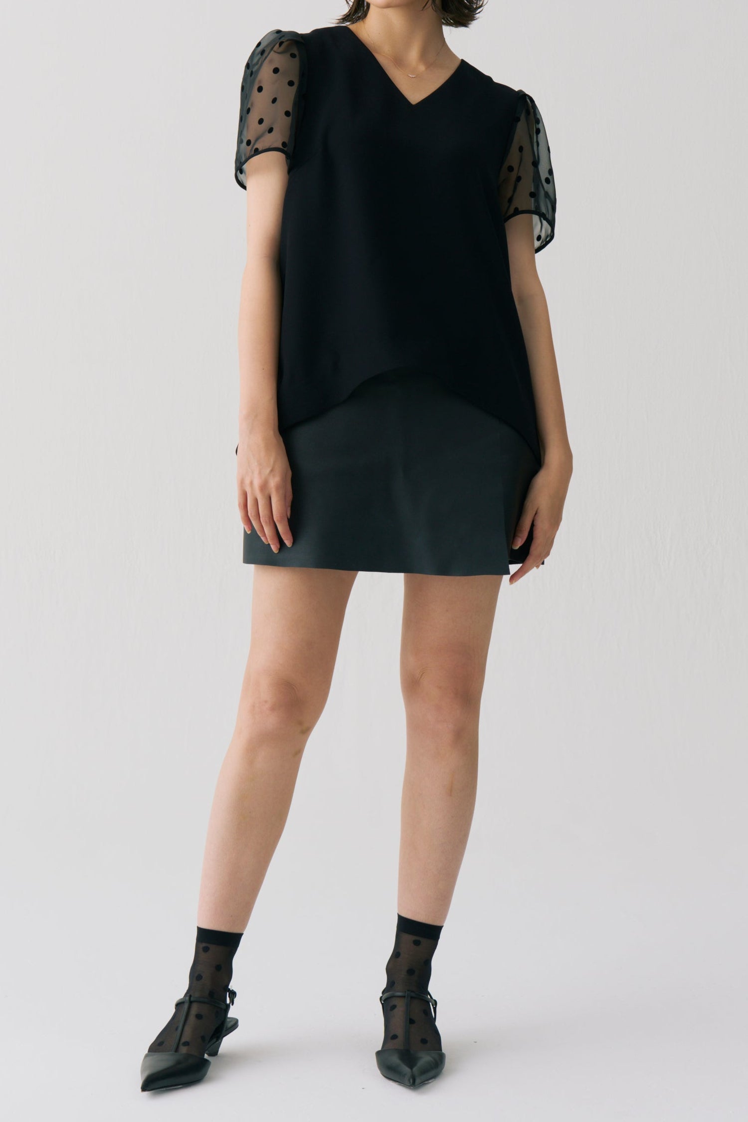 Sheer Dot Puff Sleeve Blouse