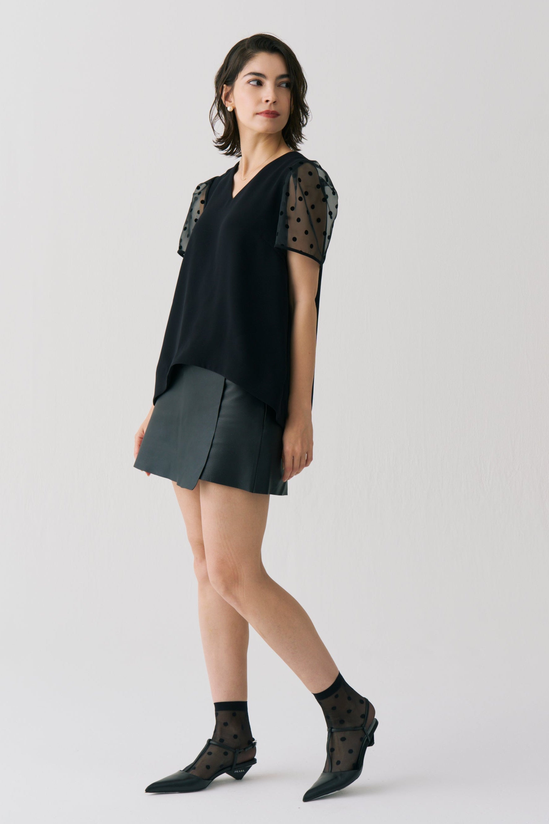 Sheer Dot Puff Sleeve Blouse