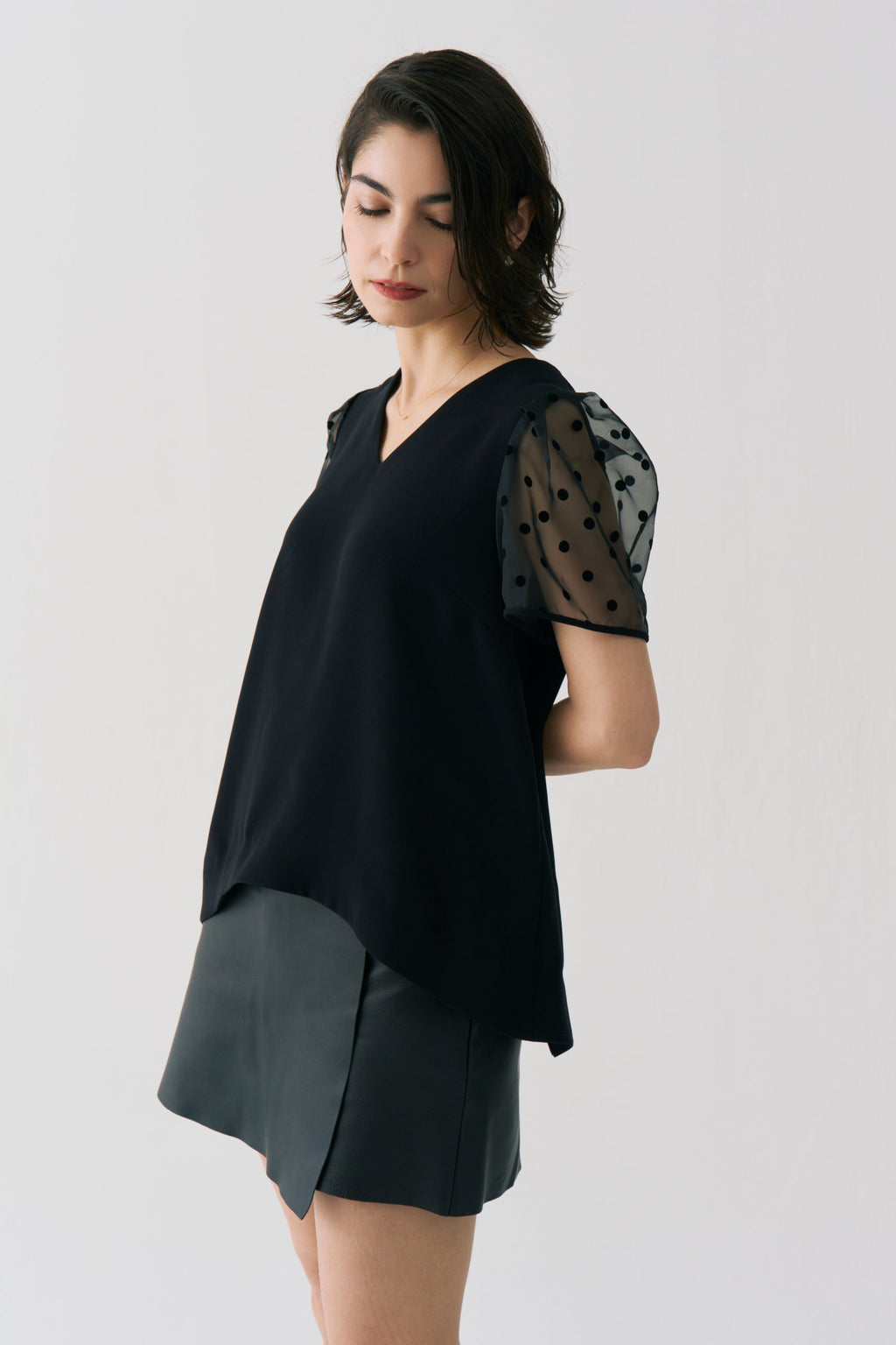 Sheer Dot Puff Sleeve Blouse