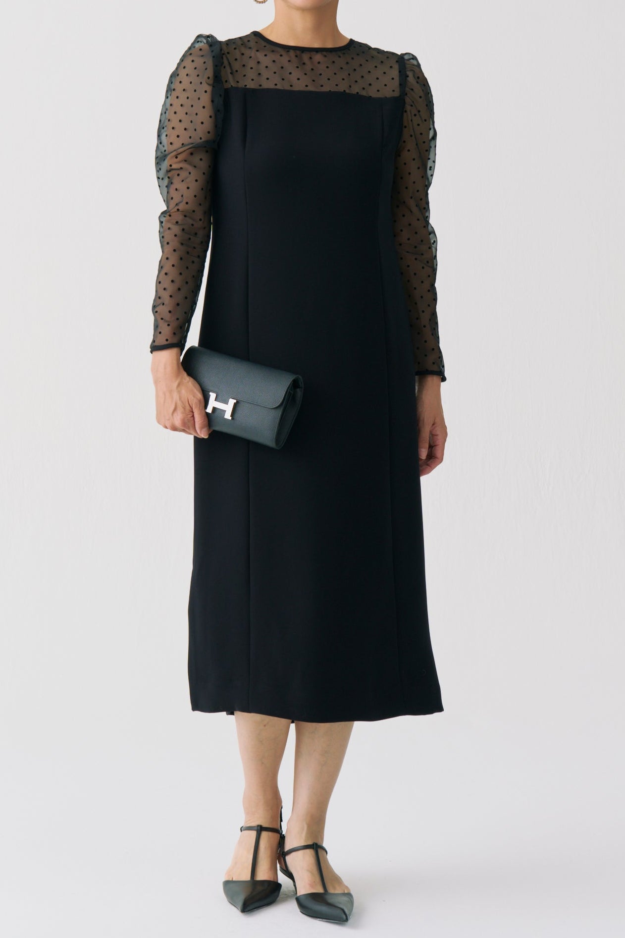 Sheer Dot Panel Long Dress