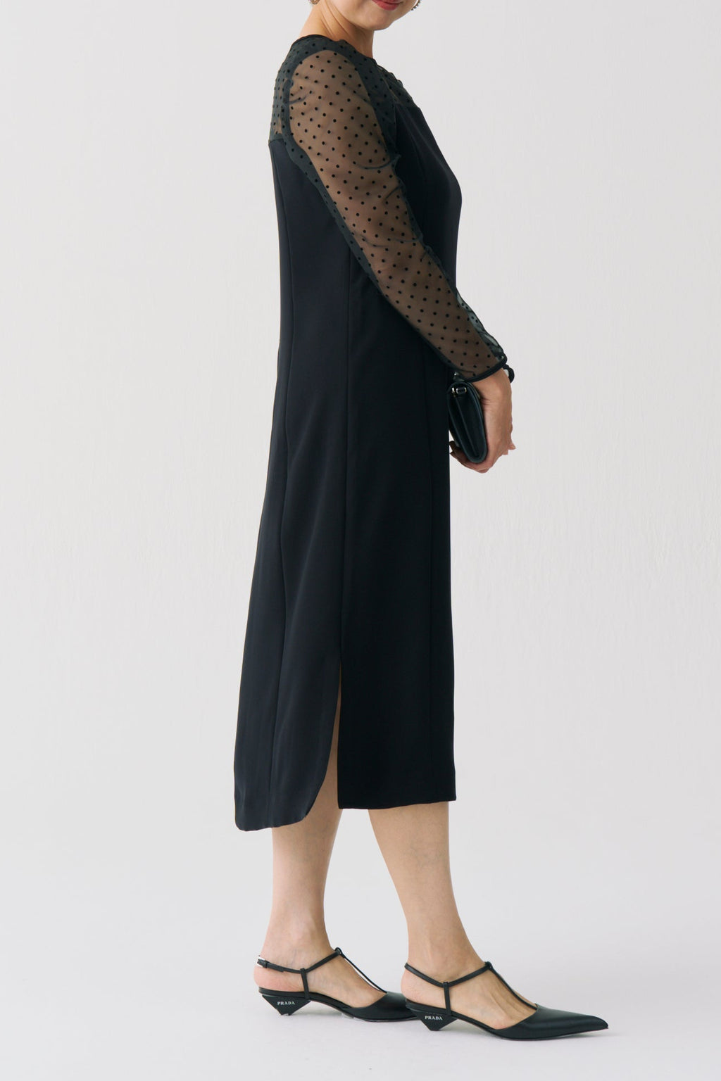 Sheer Dot Panel Long Dress