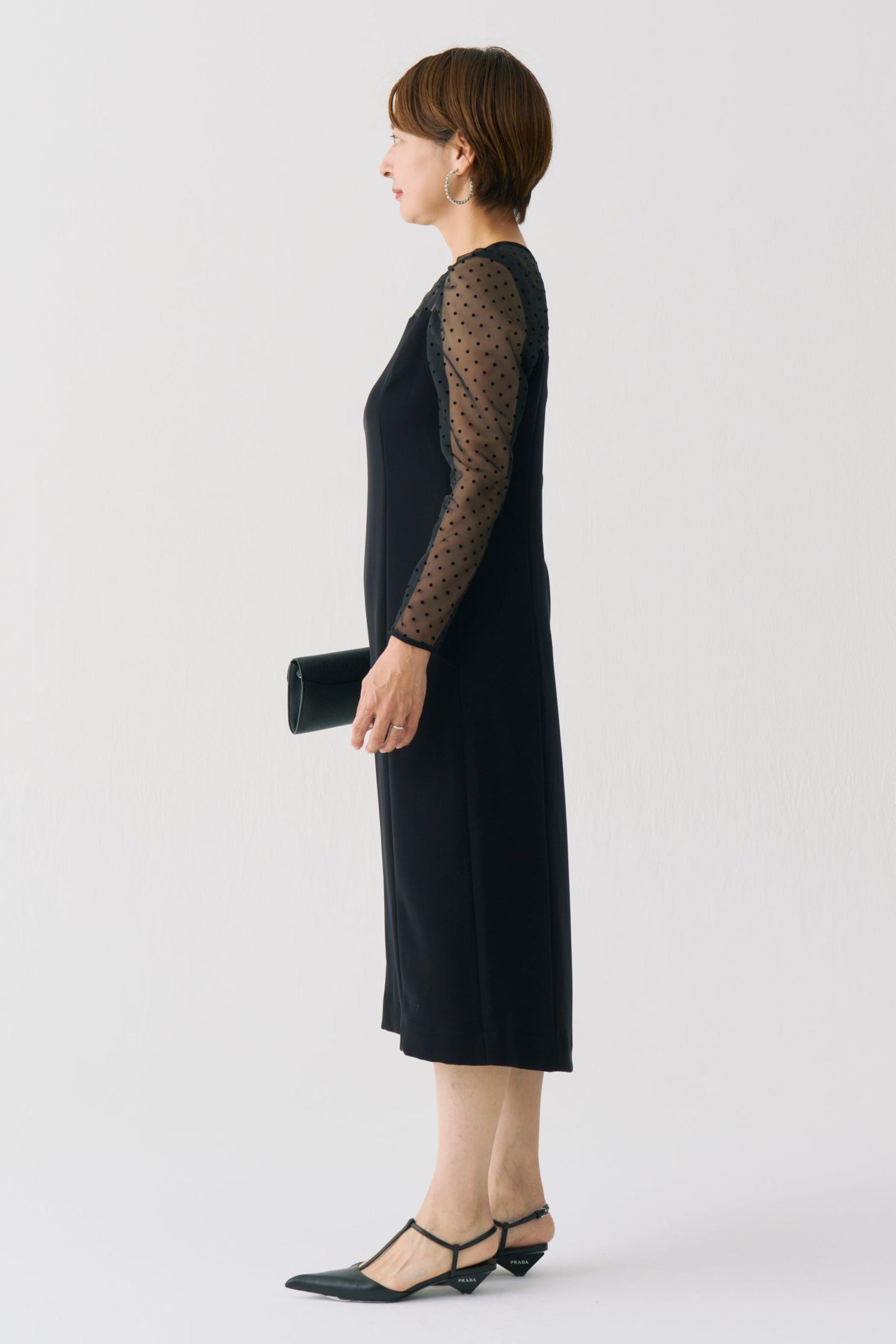 Sheer Dot Panel Long Dress