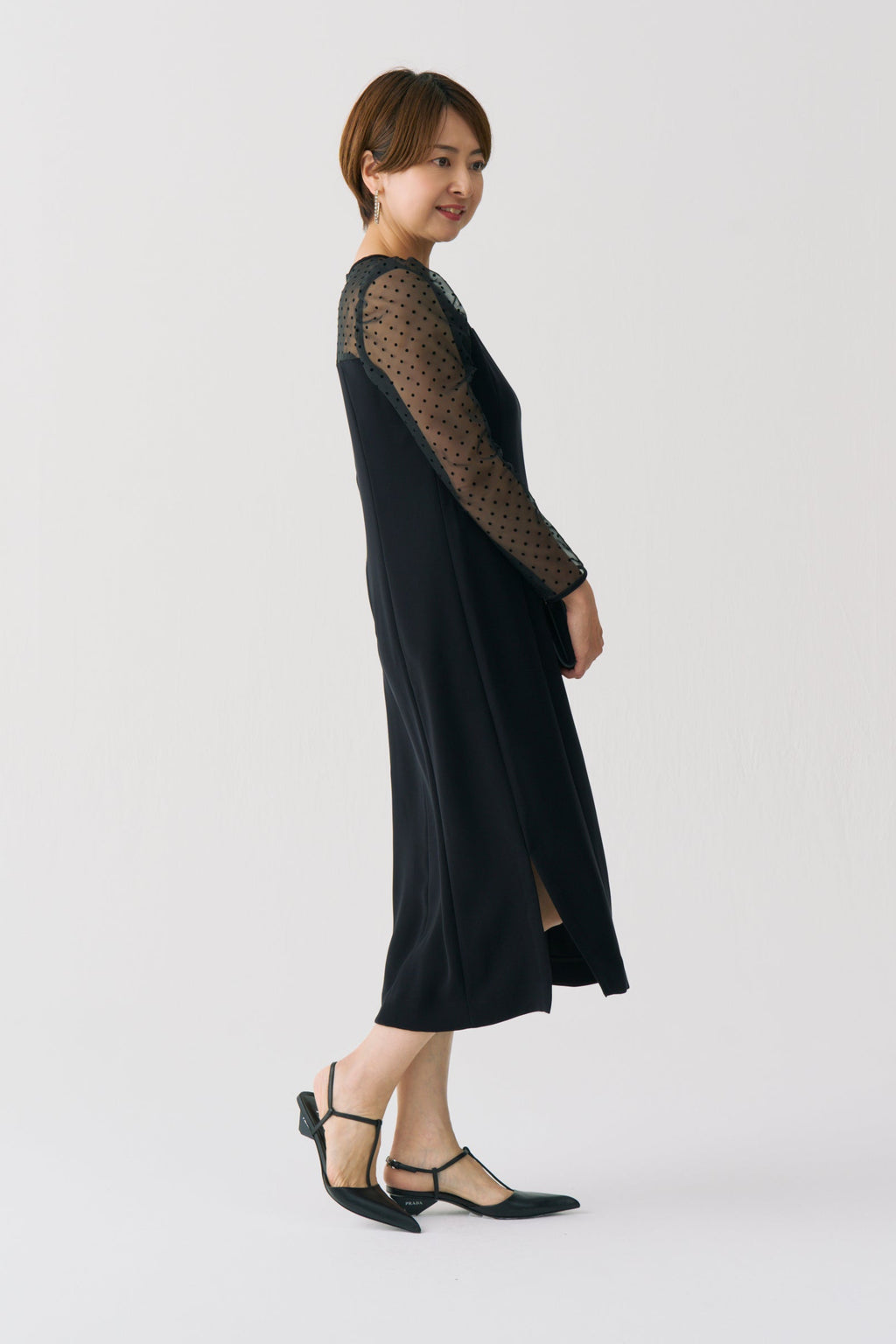 Sheer Dot Panel Long Dress