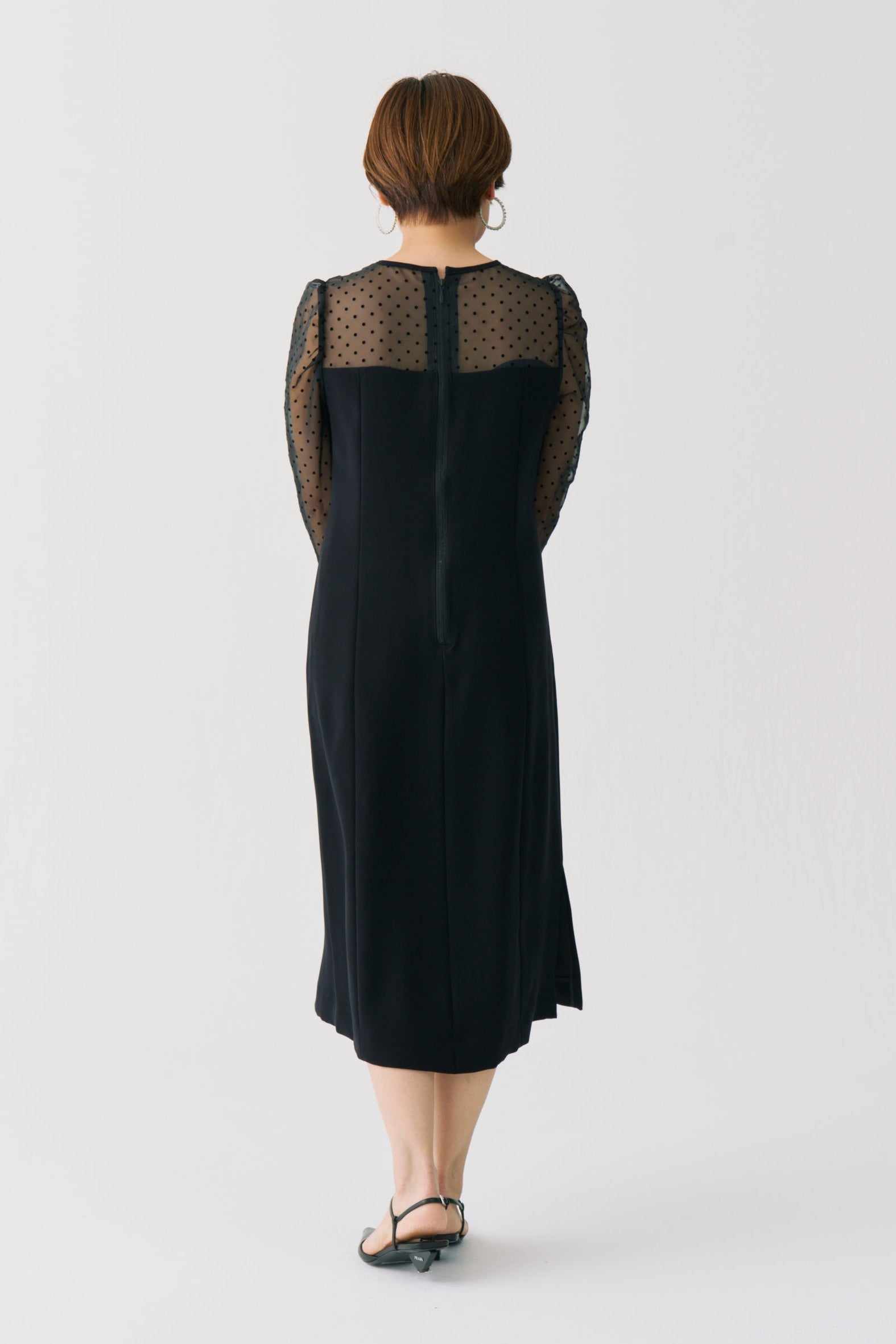Sheer Dot Panel Long Dress
