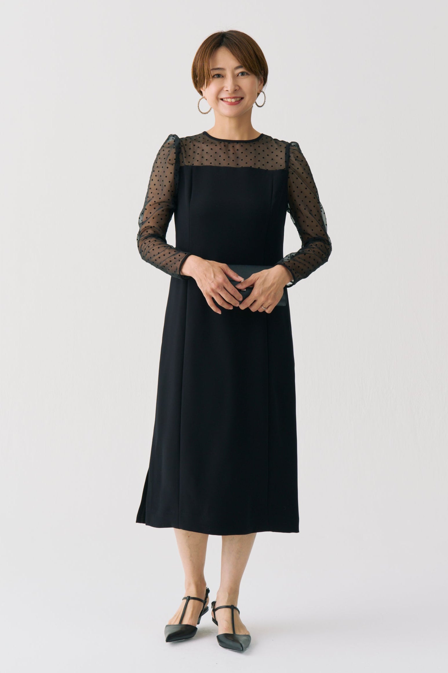 Sheer Dot Panel Long Dress