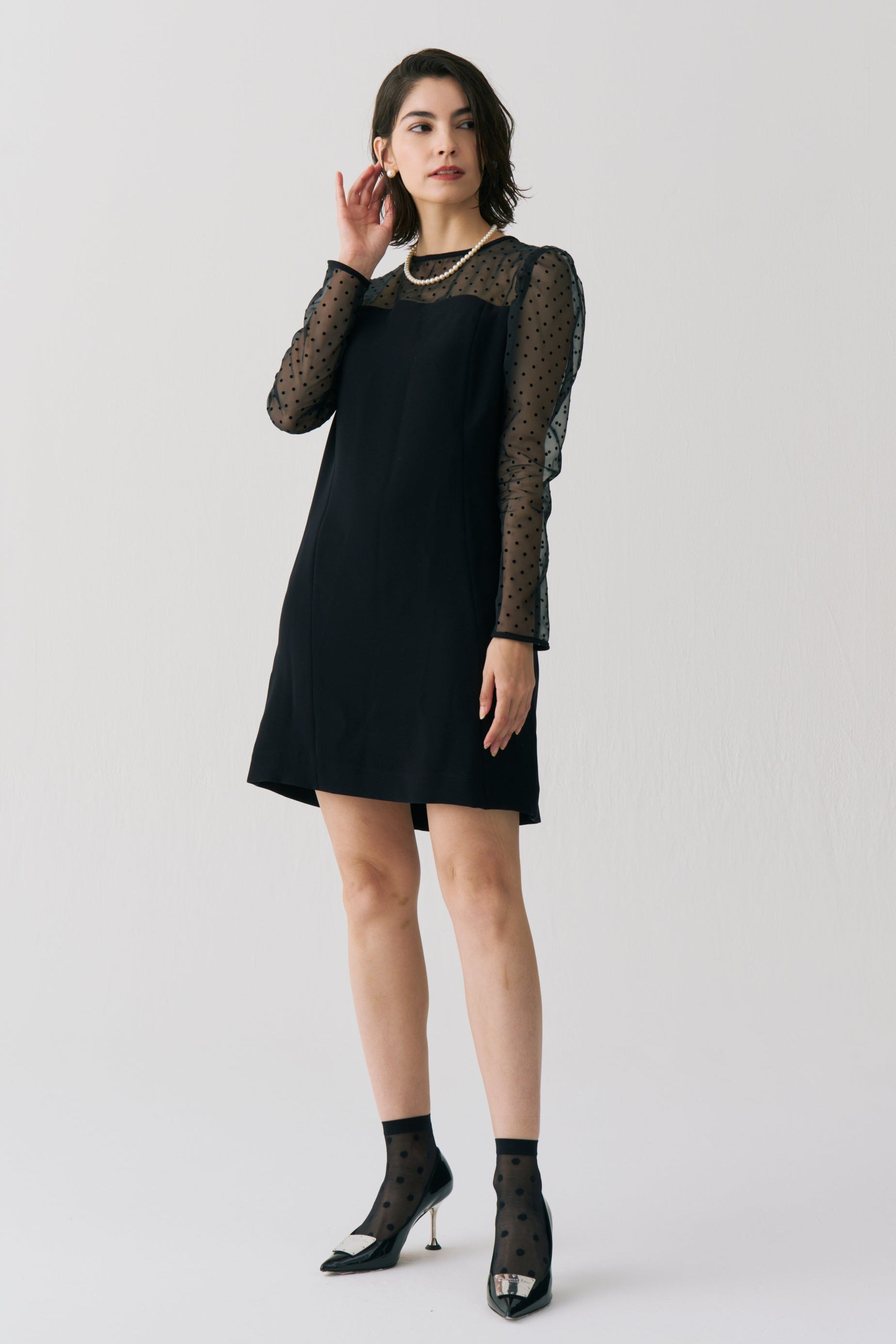 Sheer Dot Panel Mini Dress