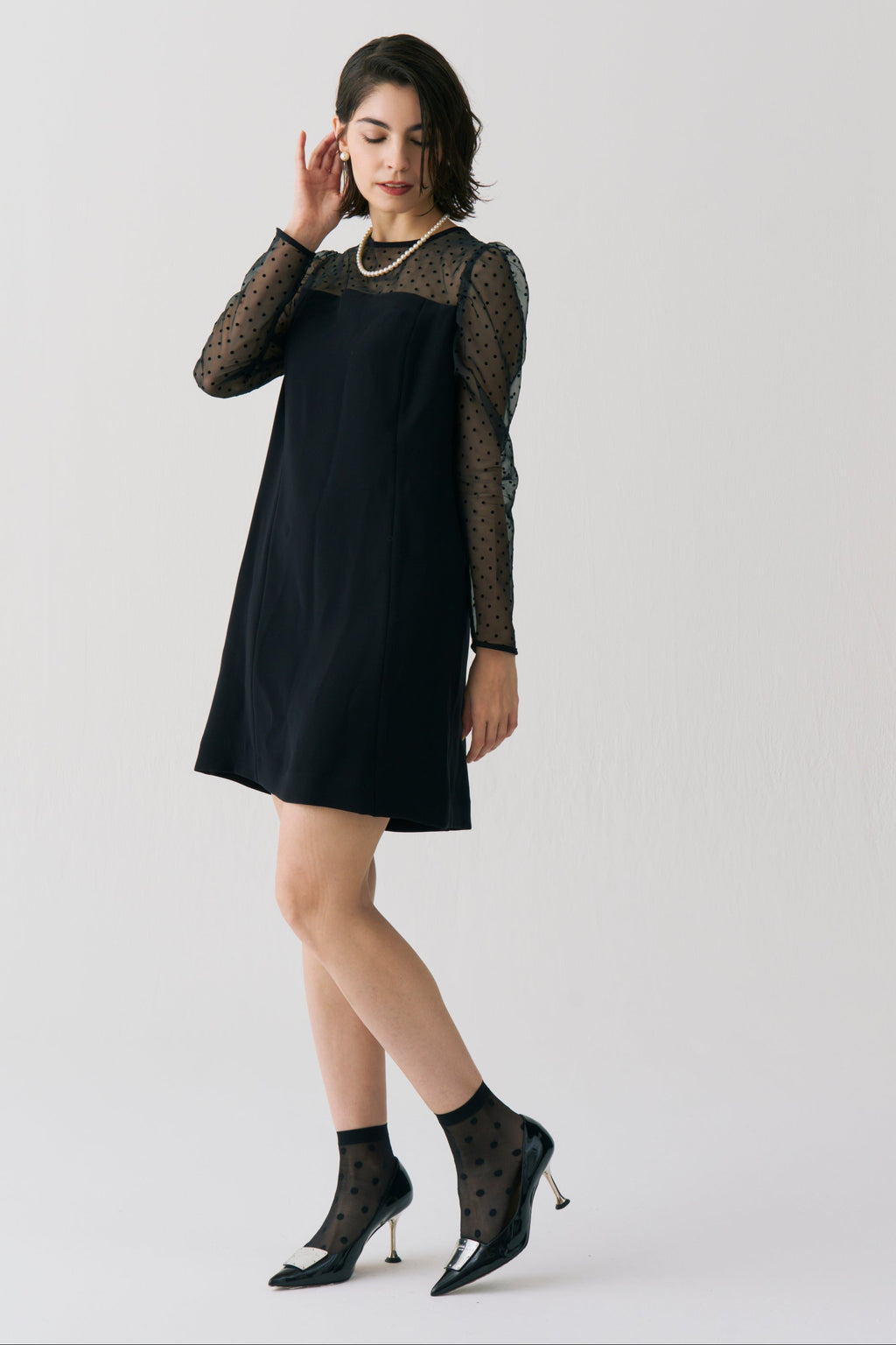 Sheer Dot Panel Mini Dress