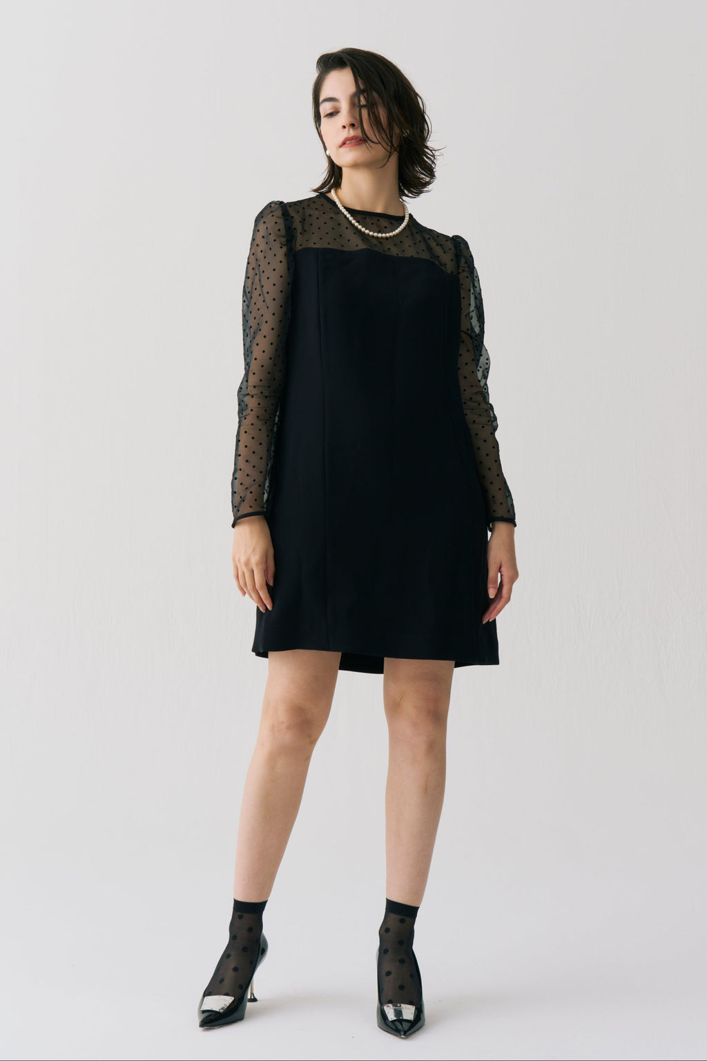 Sheer Dot Panel Mini Dress