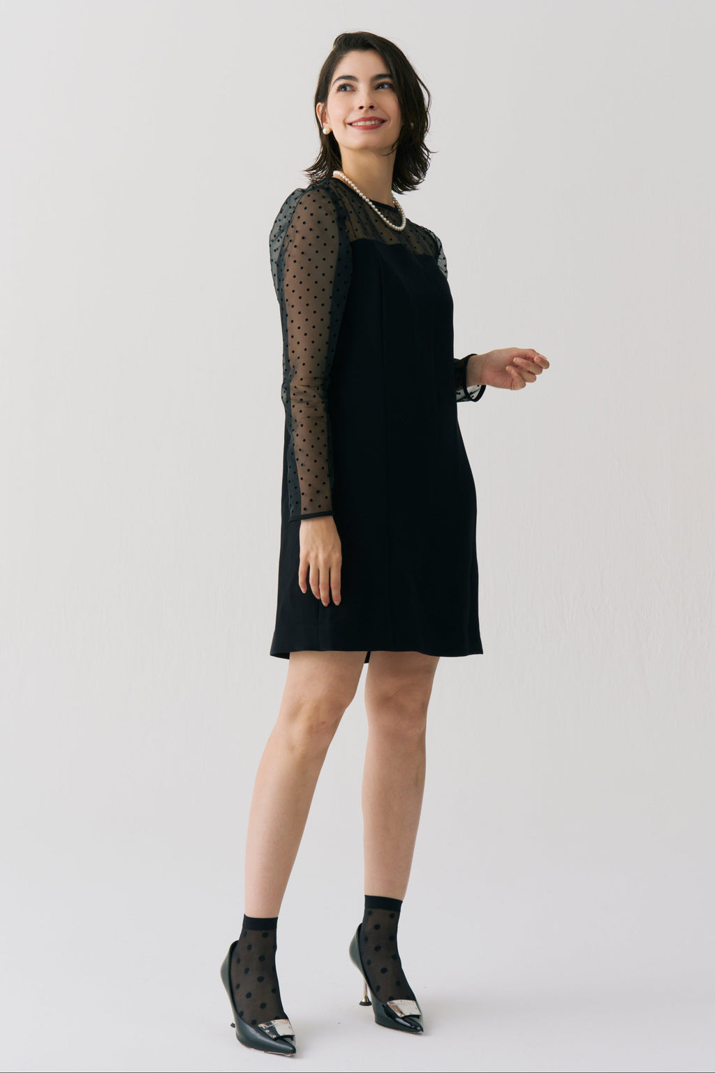 Sheer Dot Panel Mini Dress