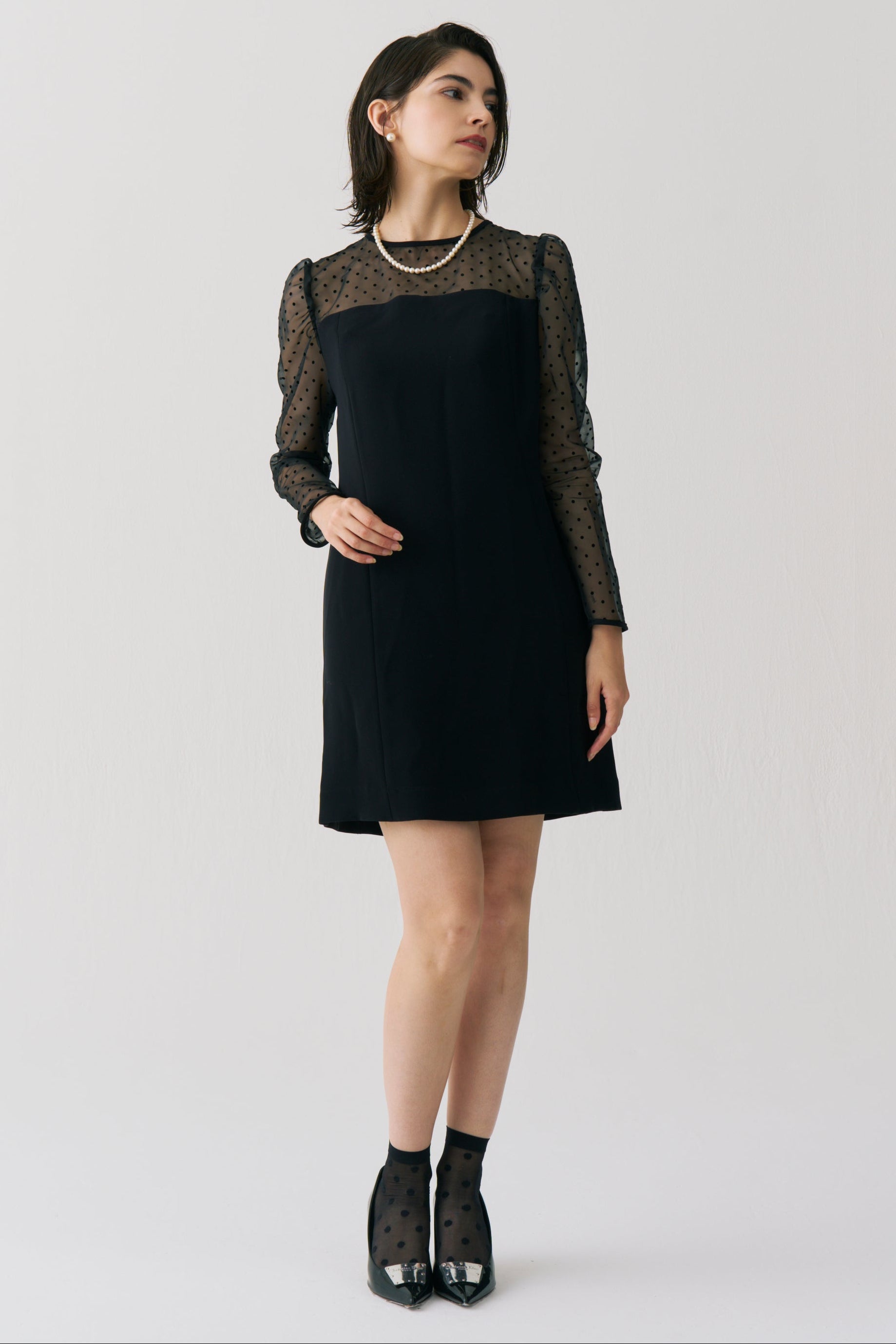 Sheer Dot Panel Mini Dress