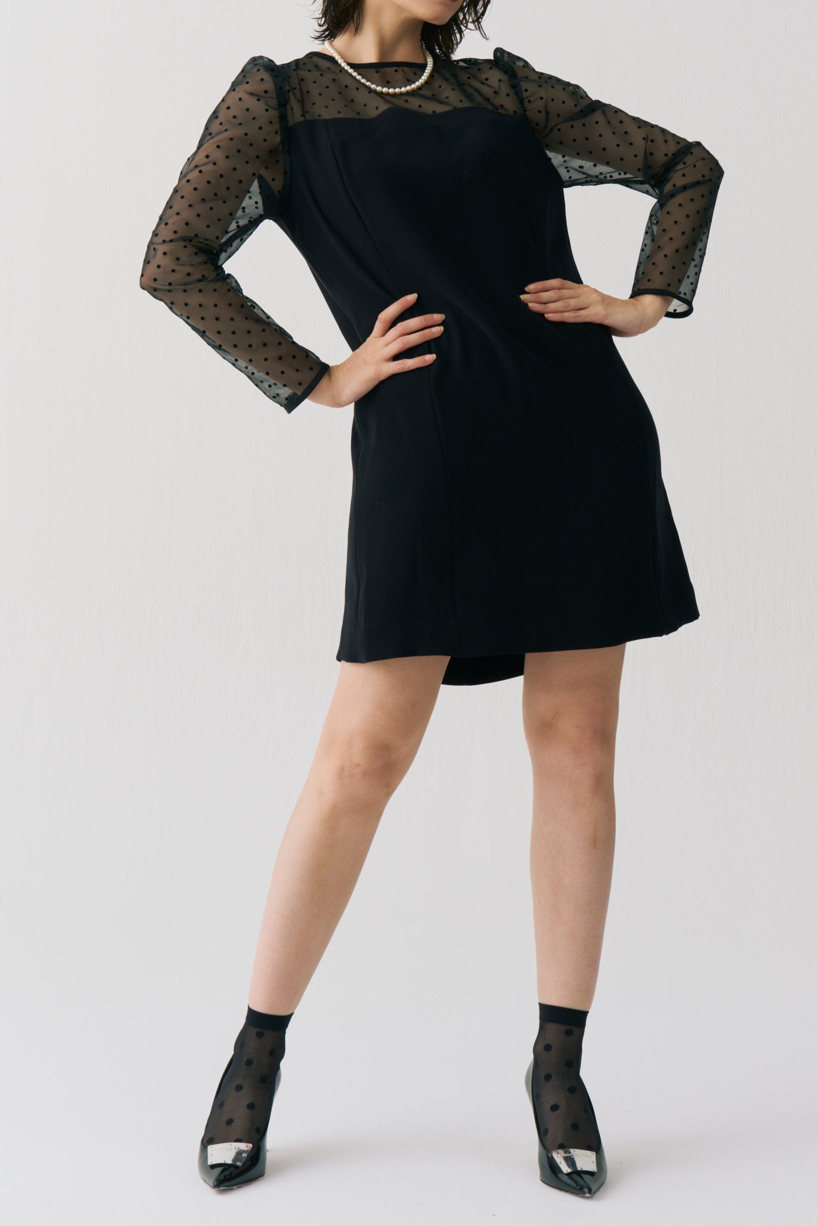 Sheer Dot Panel Mini Dress