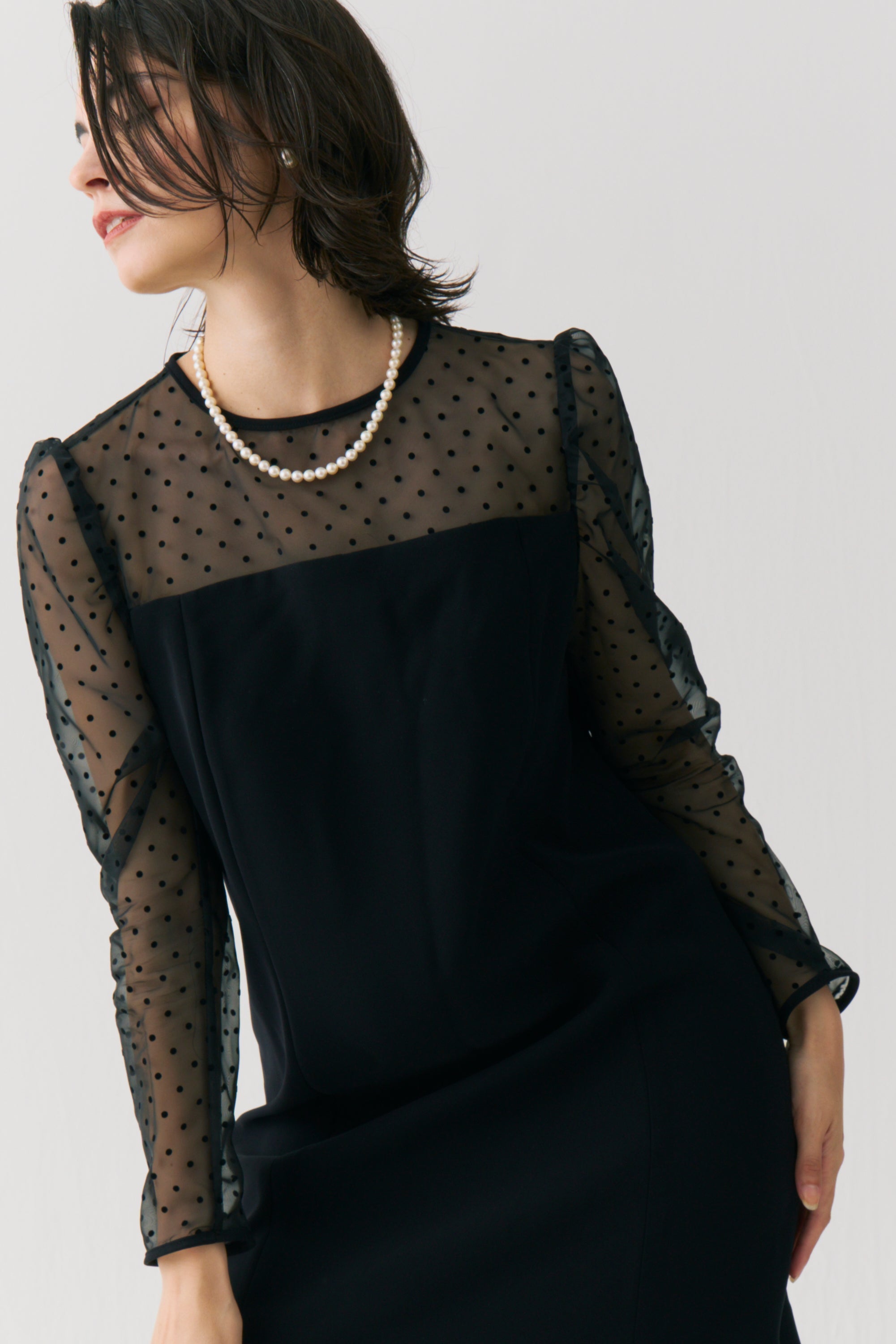 Sheer Dot Panel Mini Dress
