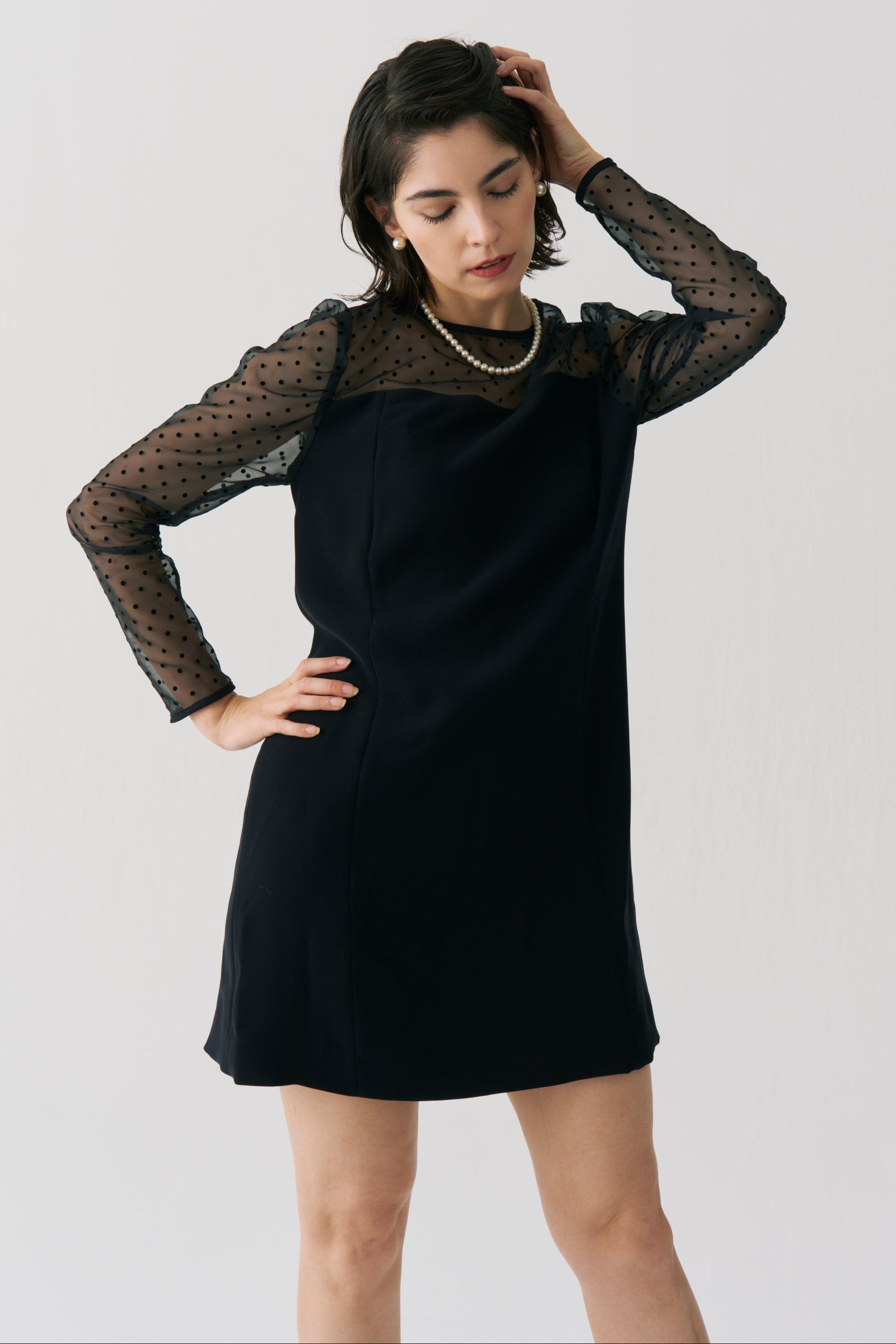 Sheer Dot Panel Mini Dress