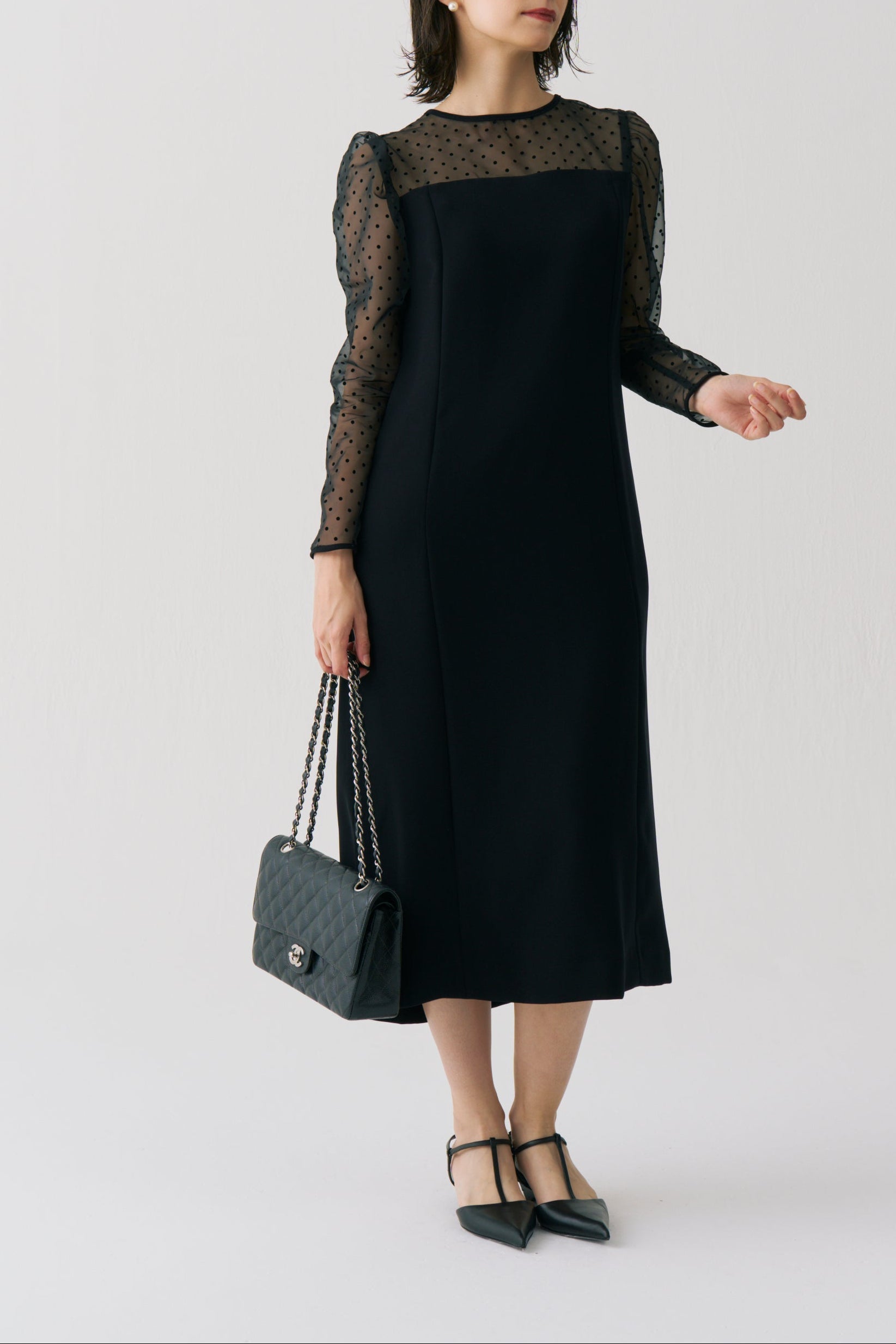 Sheer Dot Panel Long Dress
