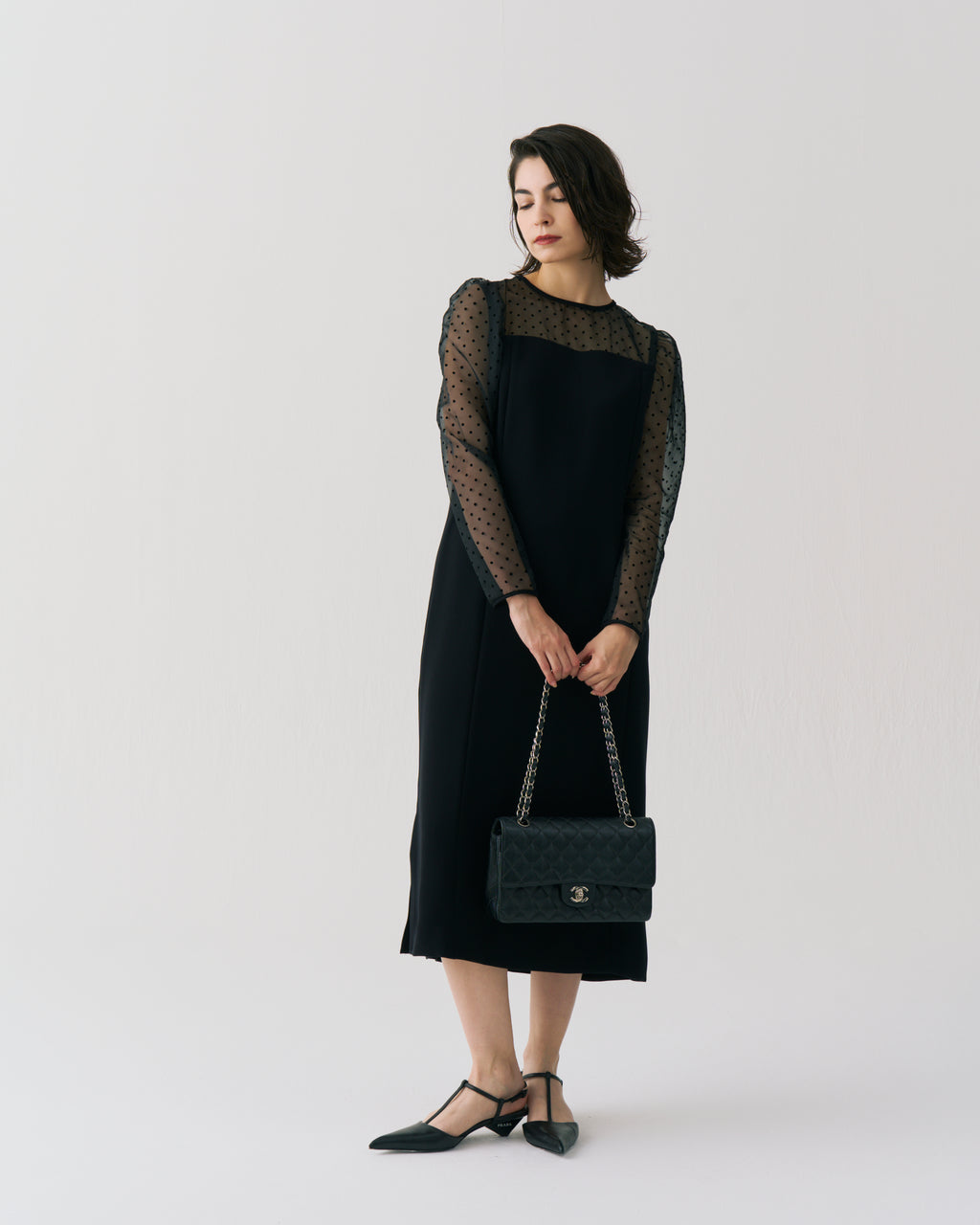 Sheer Dot Panel Long Dress