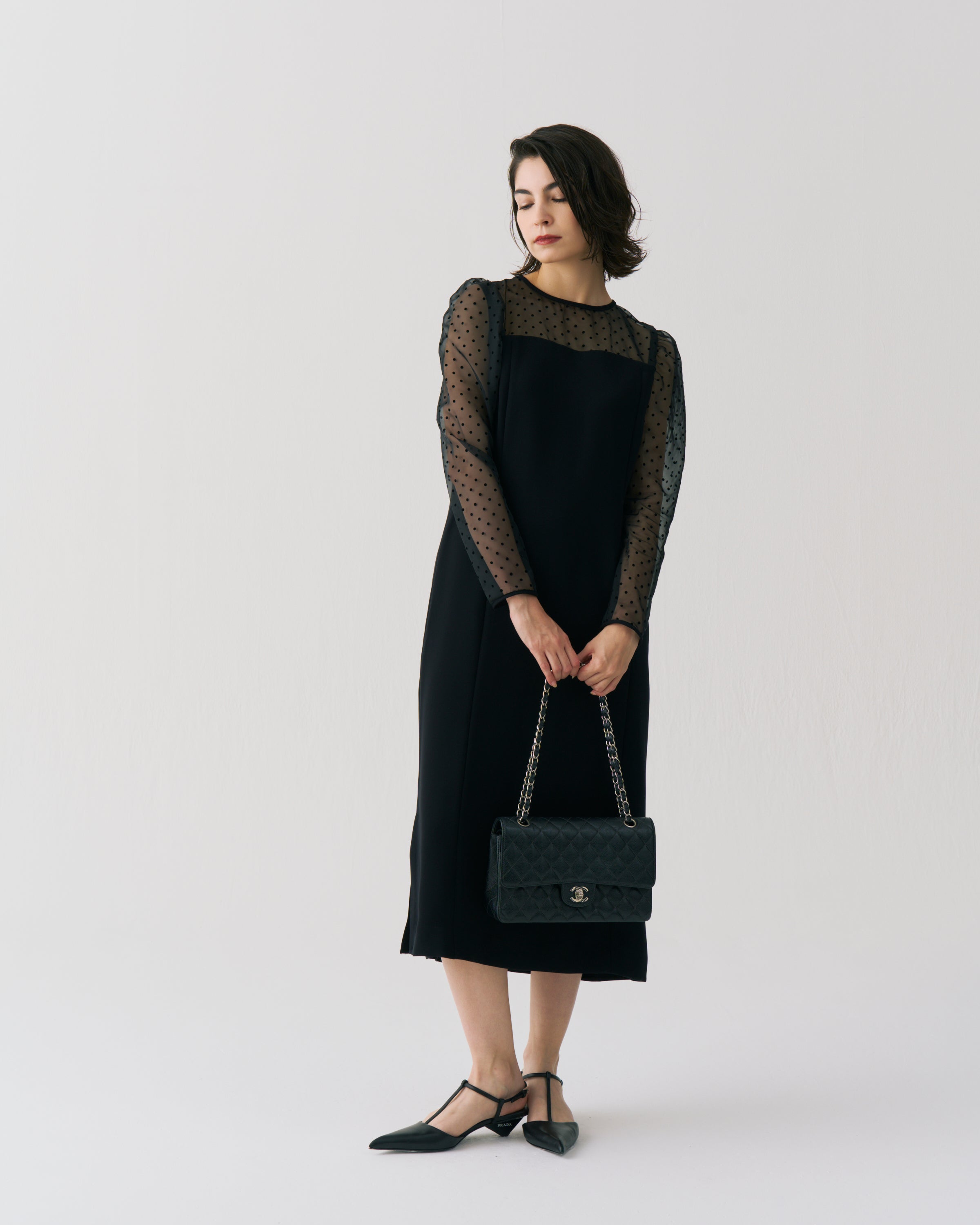 Sheer Dot Panel Long Dress