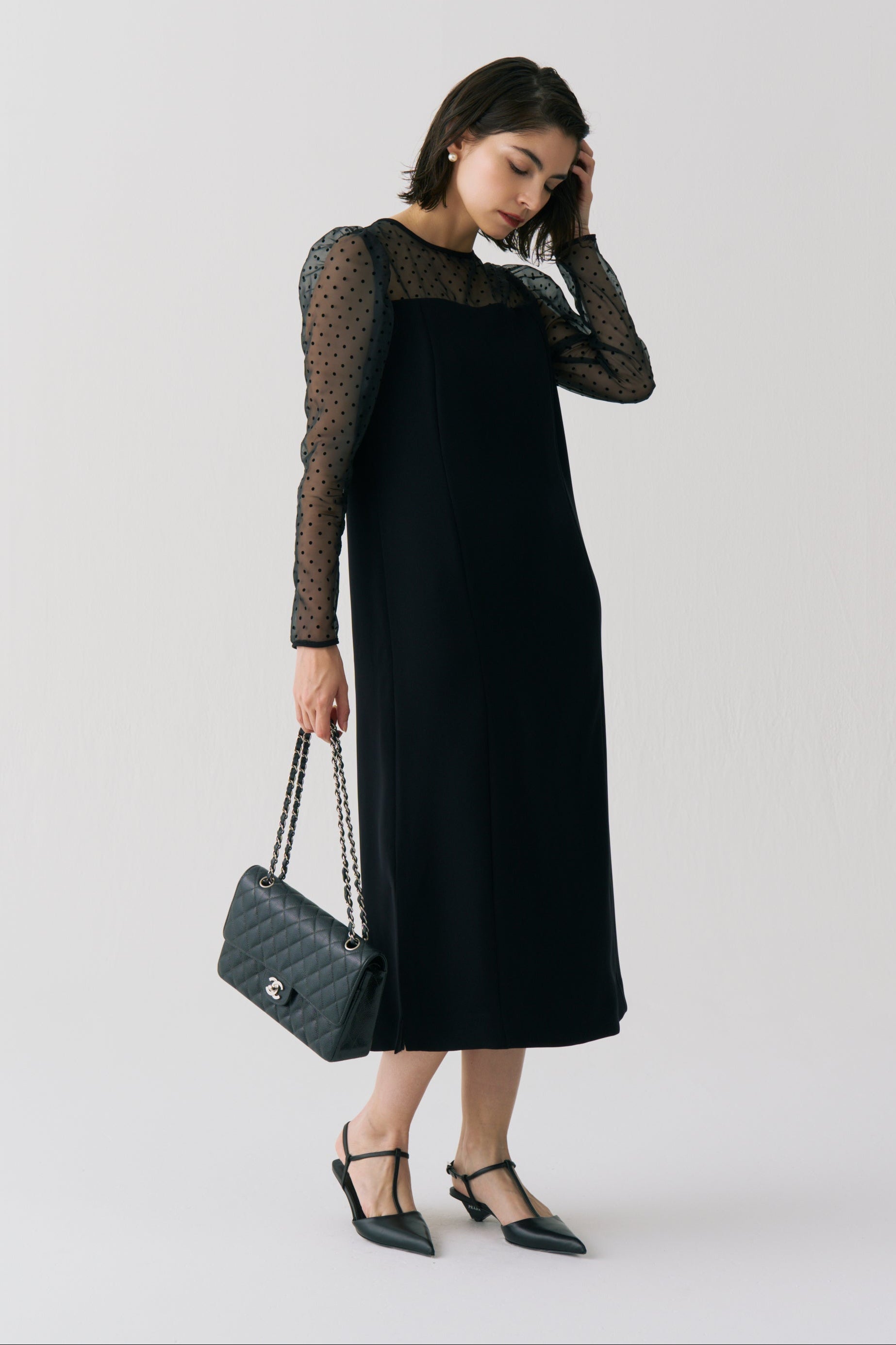 Sheer Dot Panel Long Dress