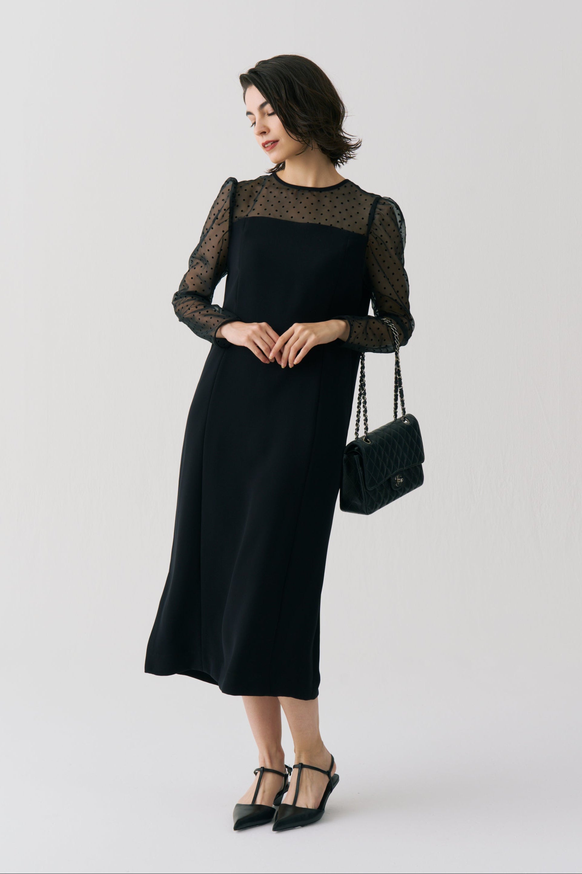 Sheer Dot Panel Long Dress
