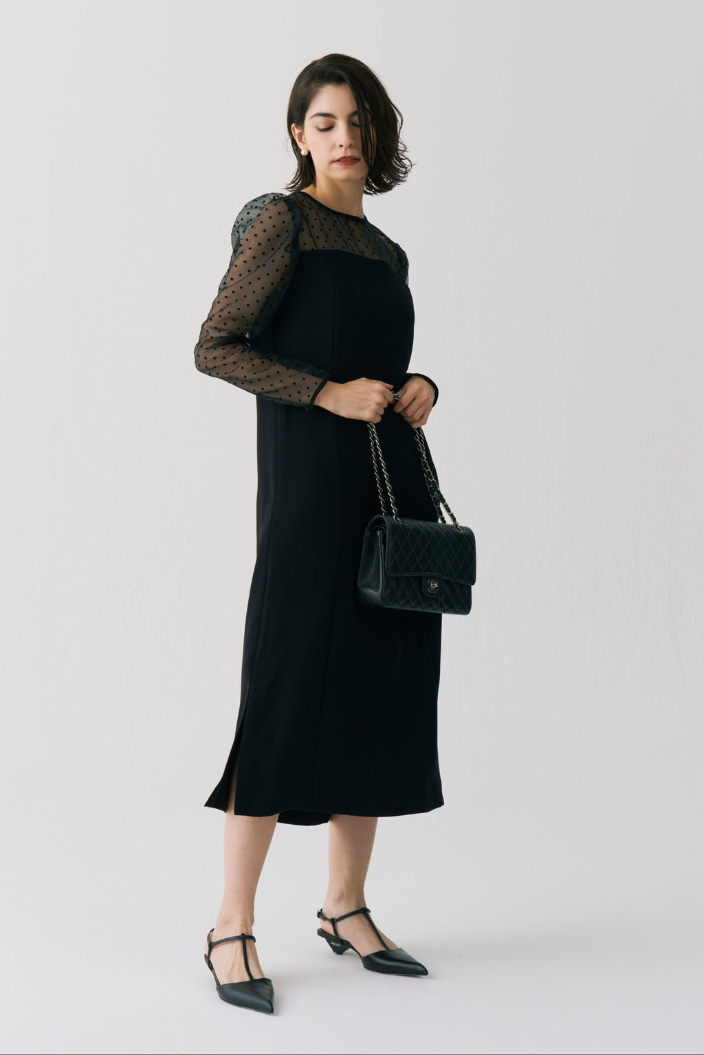 Sheer Dot Panel Long Dress