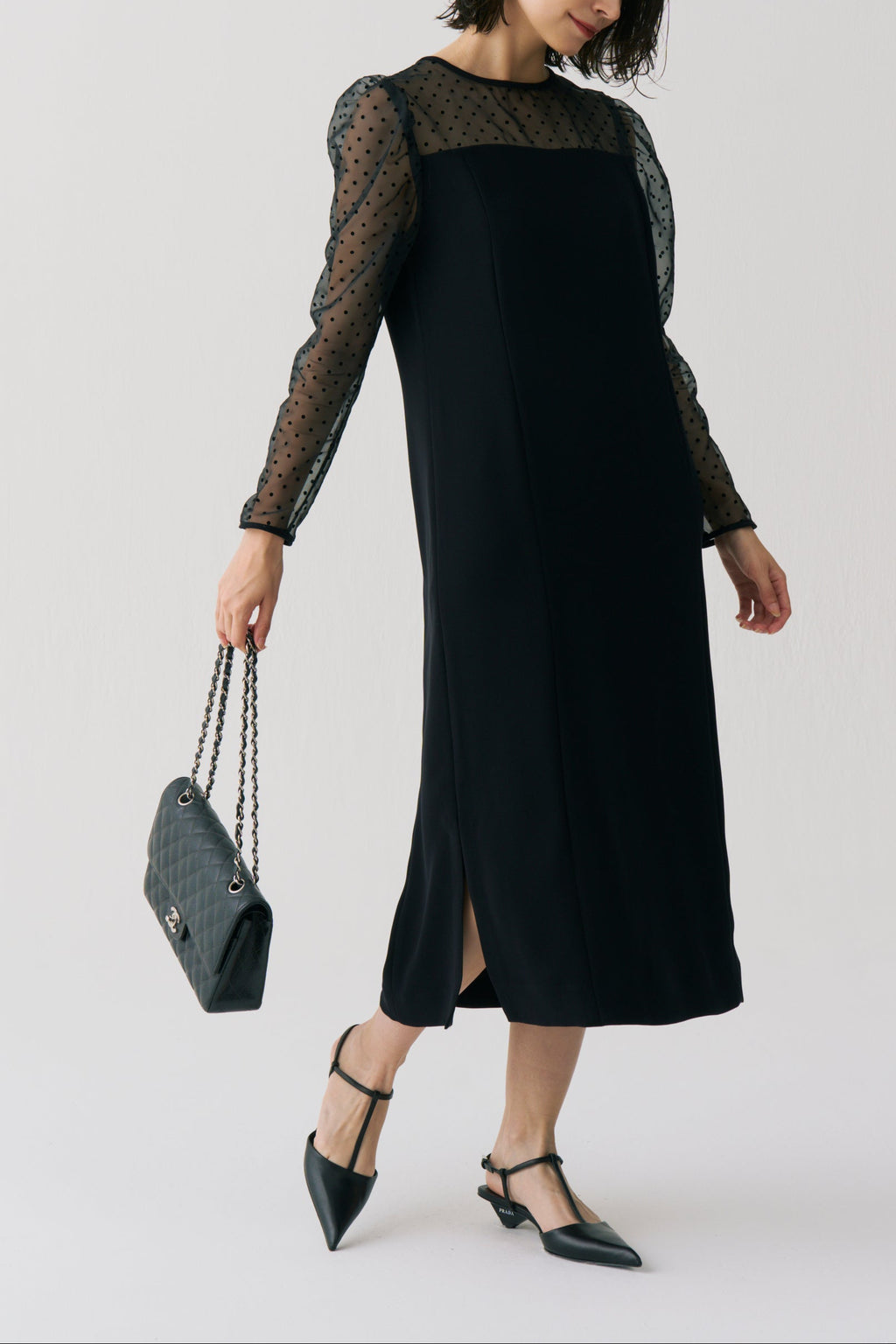 Sheer Dot Panel Long Dress