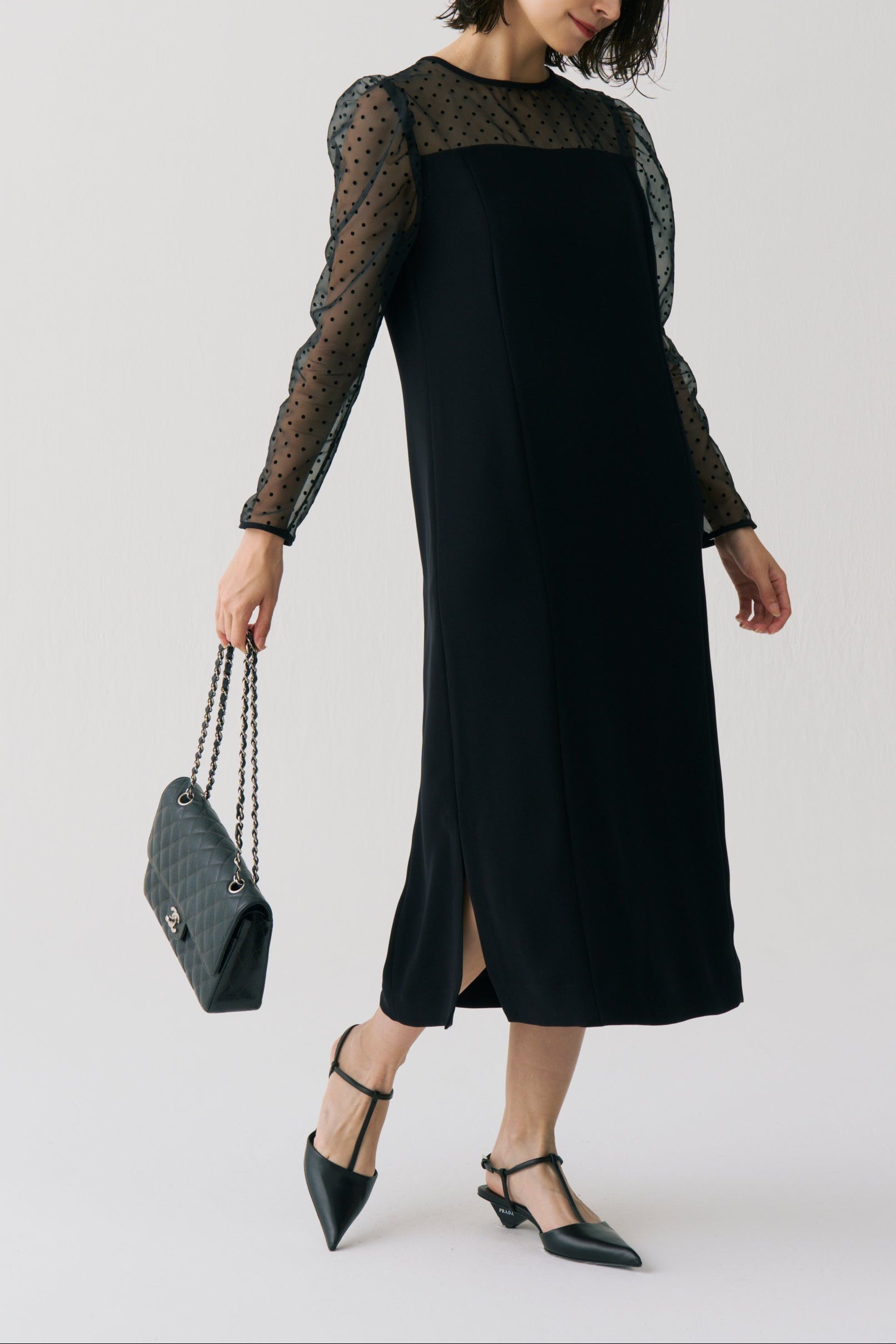 Sheer Dot Panel Long Dress