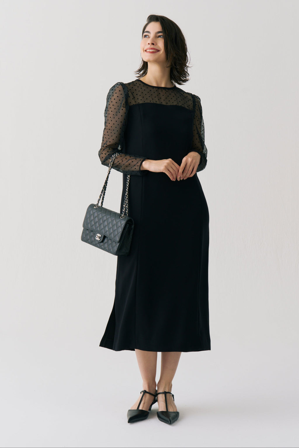 Sheer Dot Panel Long Dress