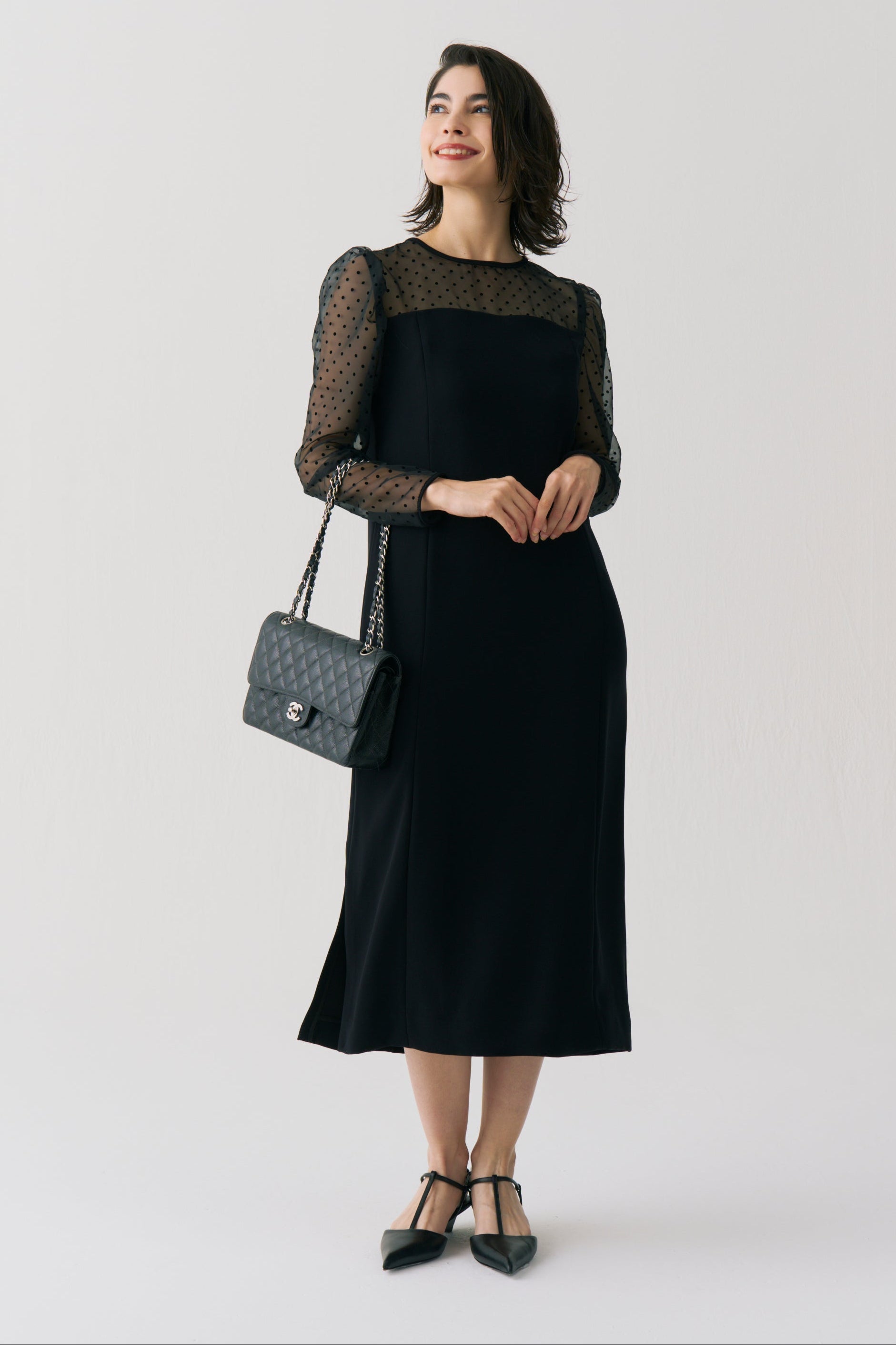 Sheer Dot Panel Long Dress