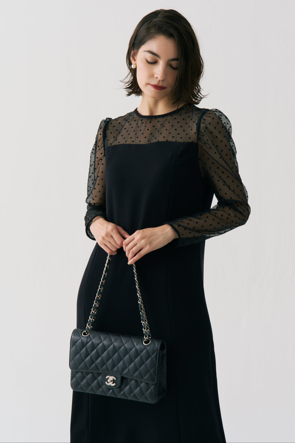 Sheer Dot Panel Long Dress