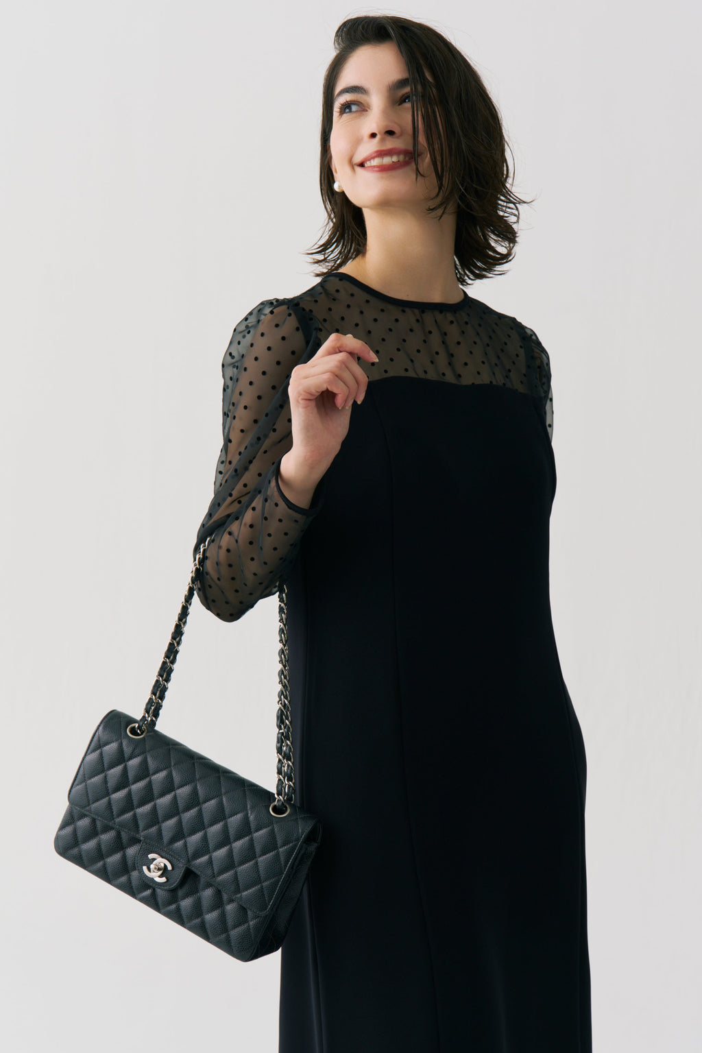 Sheer Dot Panel Long Dress