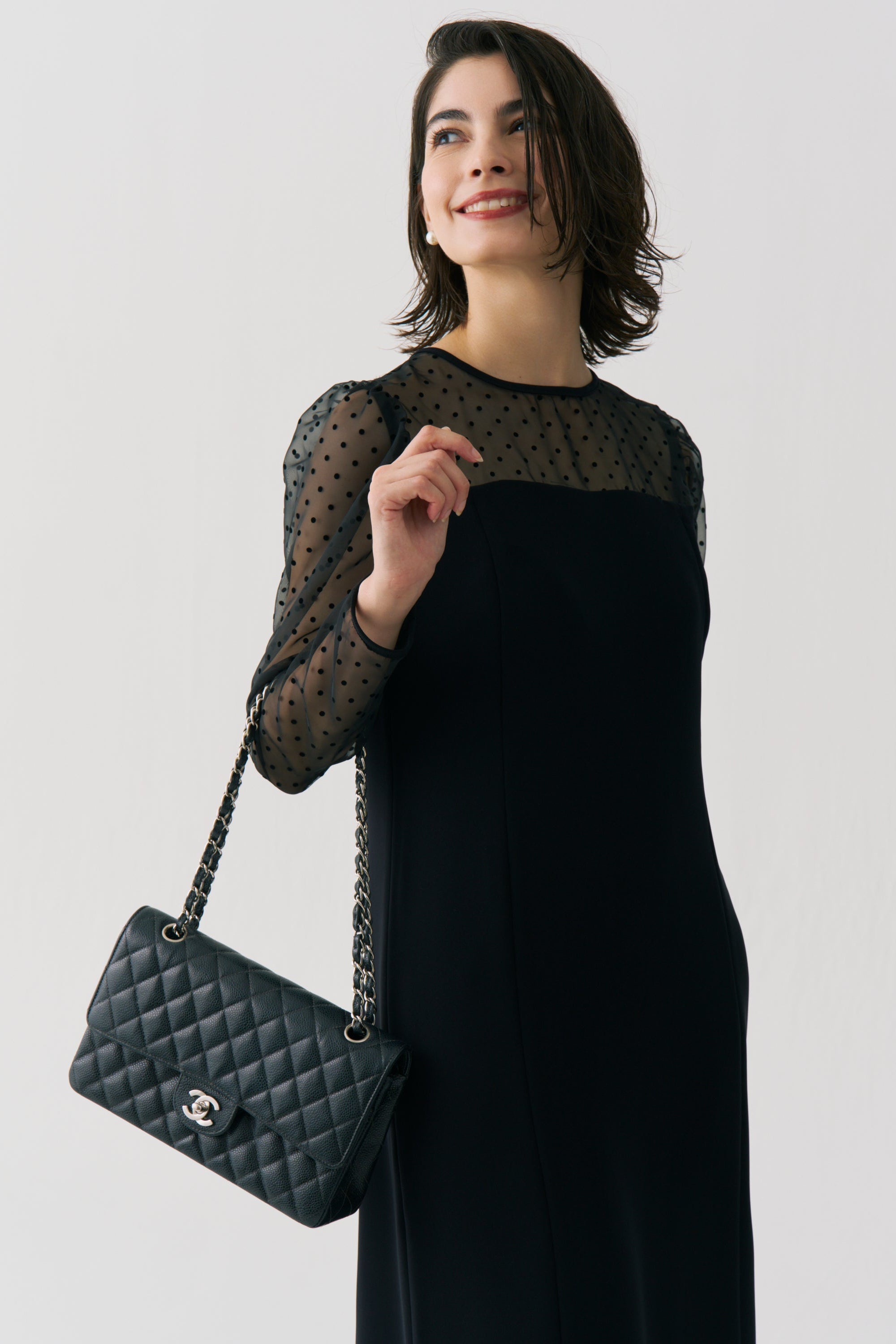Sheer Dot Panel Long Dress