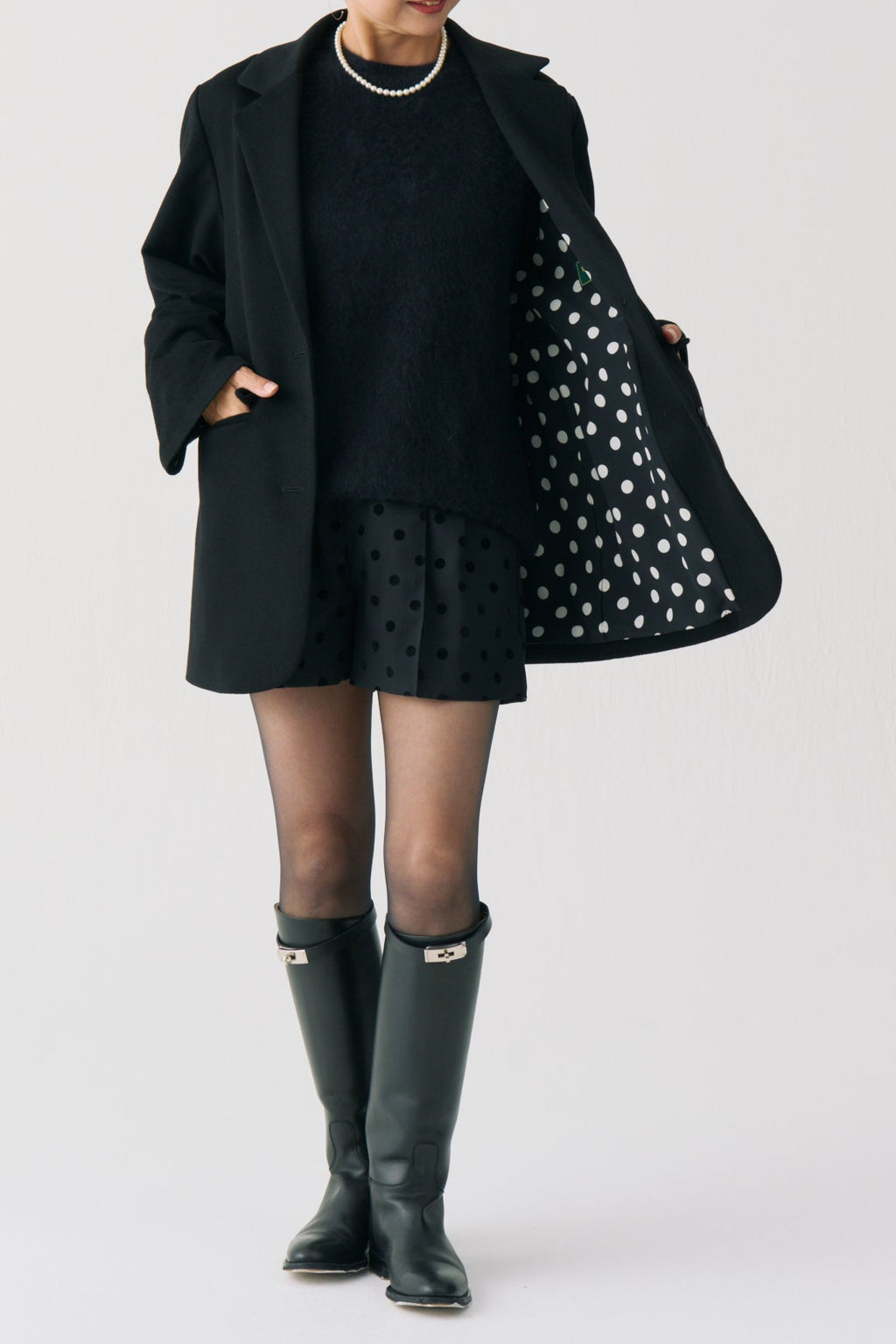 Dot Lining Cashmere Jacket Coat