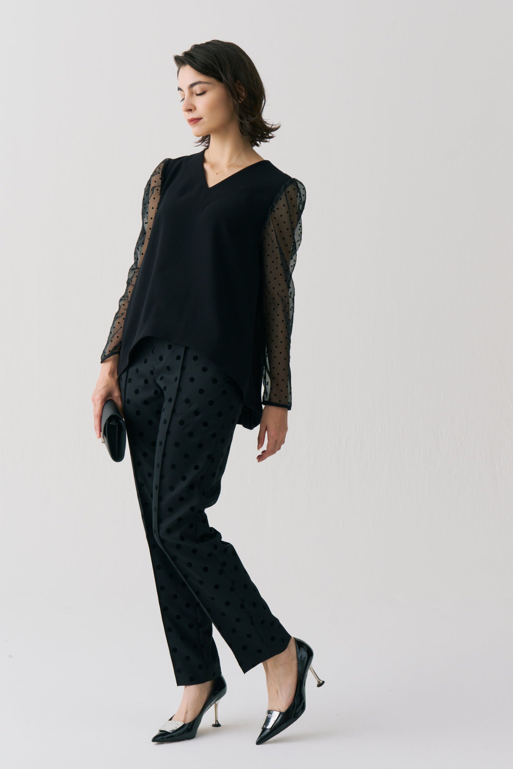 Sheer Dot Long Sleeve Blouse