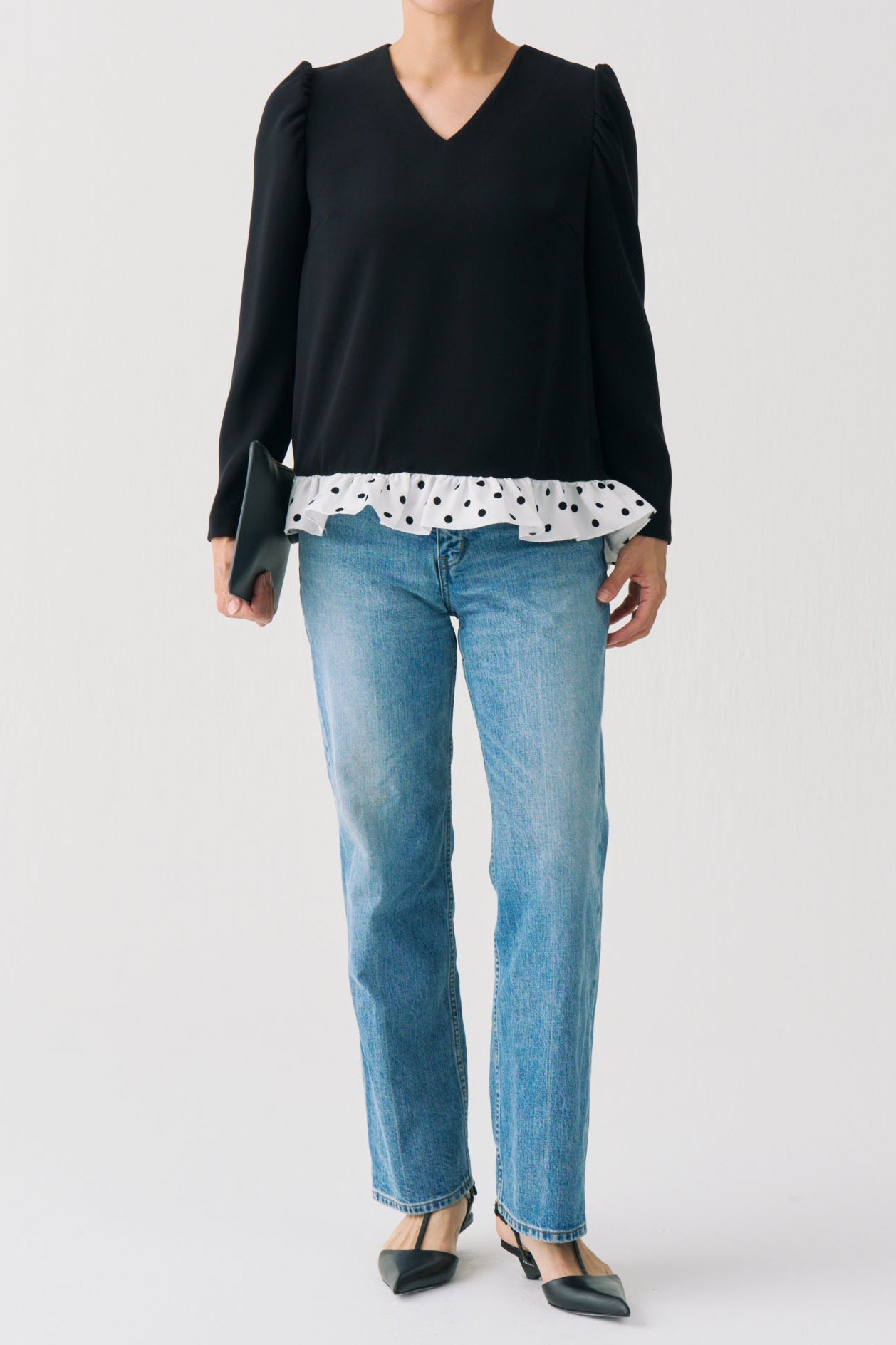 Dot Frill Long Sleeve Blouse