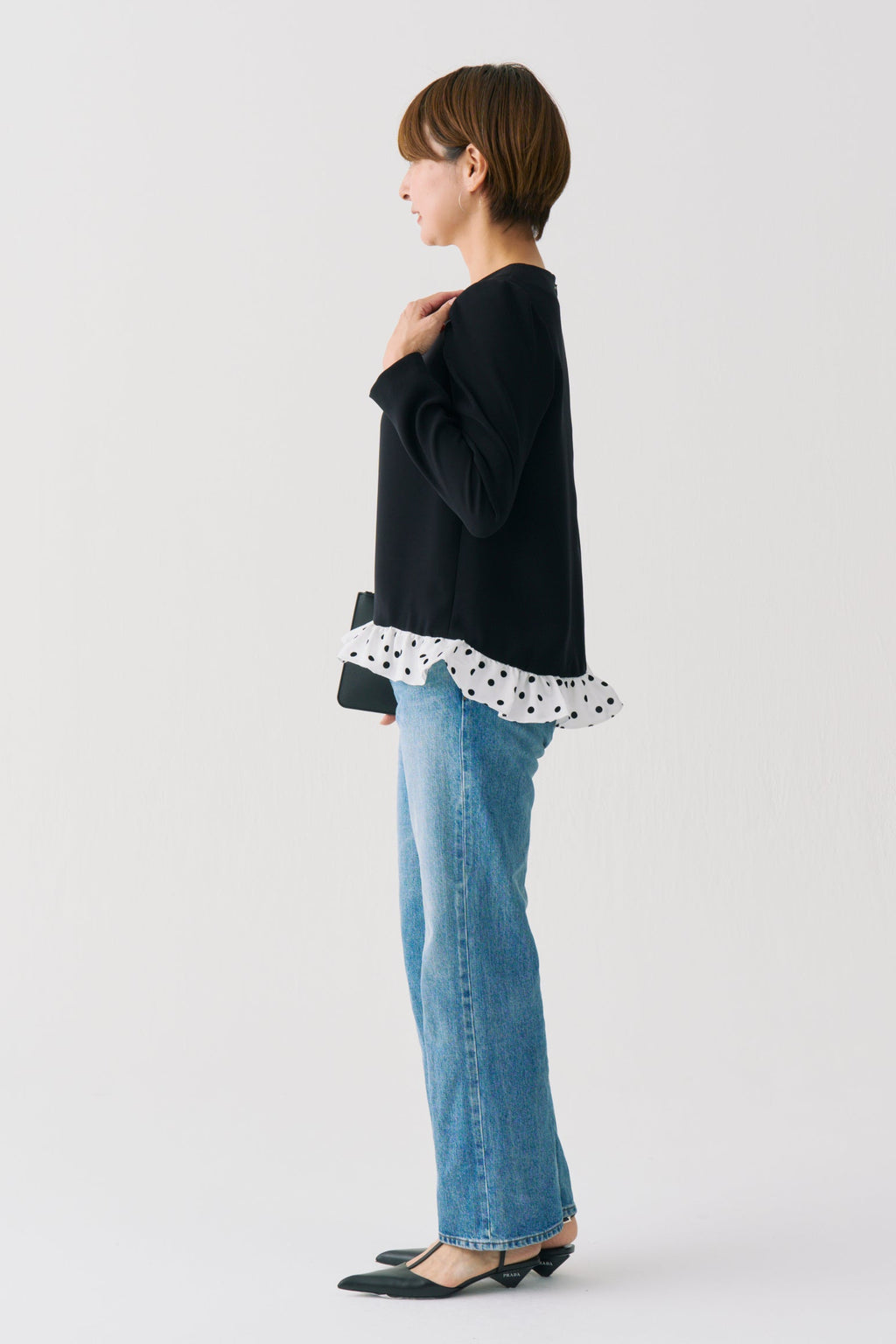 Dot Frill Long Sleeve Blouse