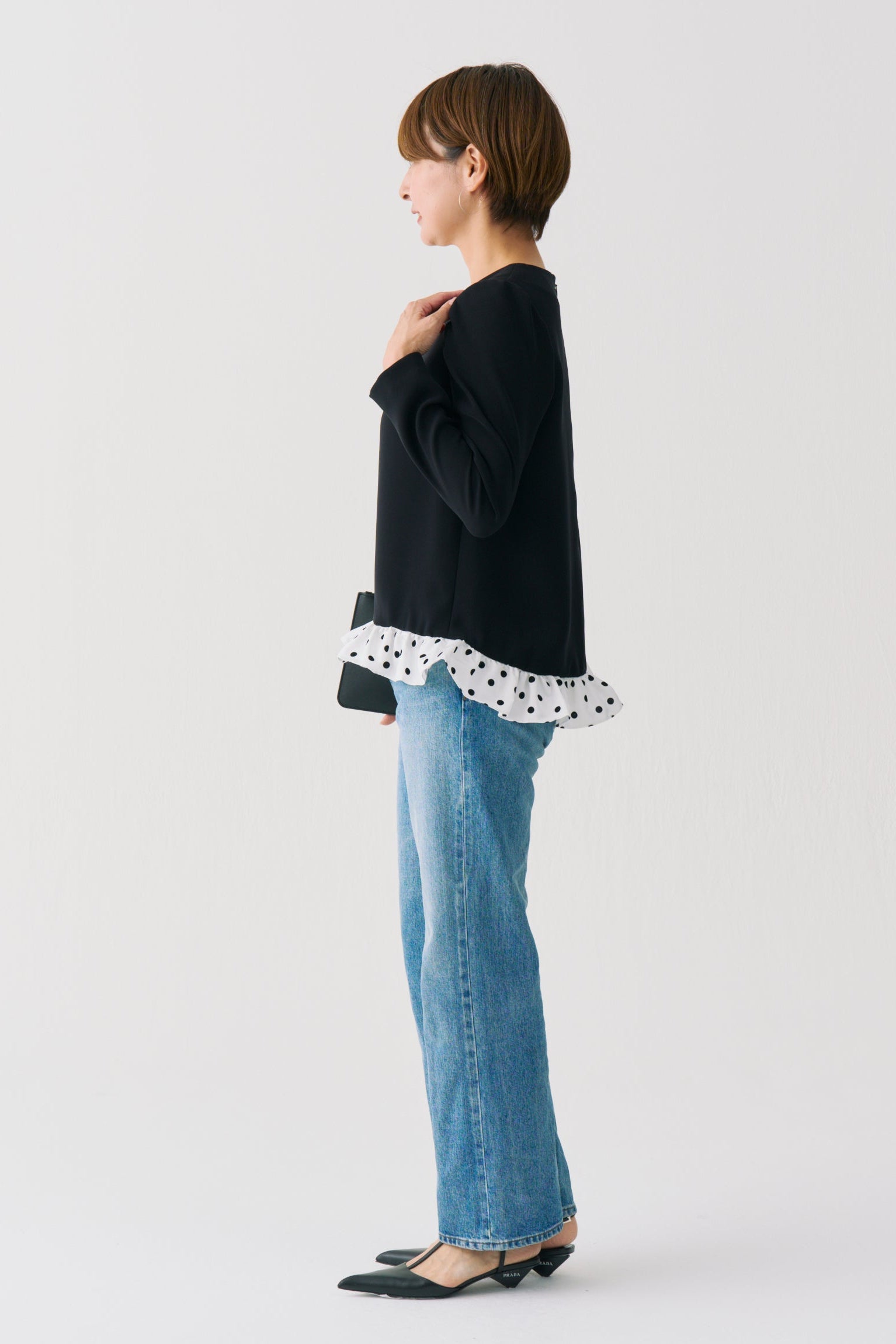 Dot Frill Long Sleeve Blouse