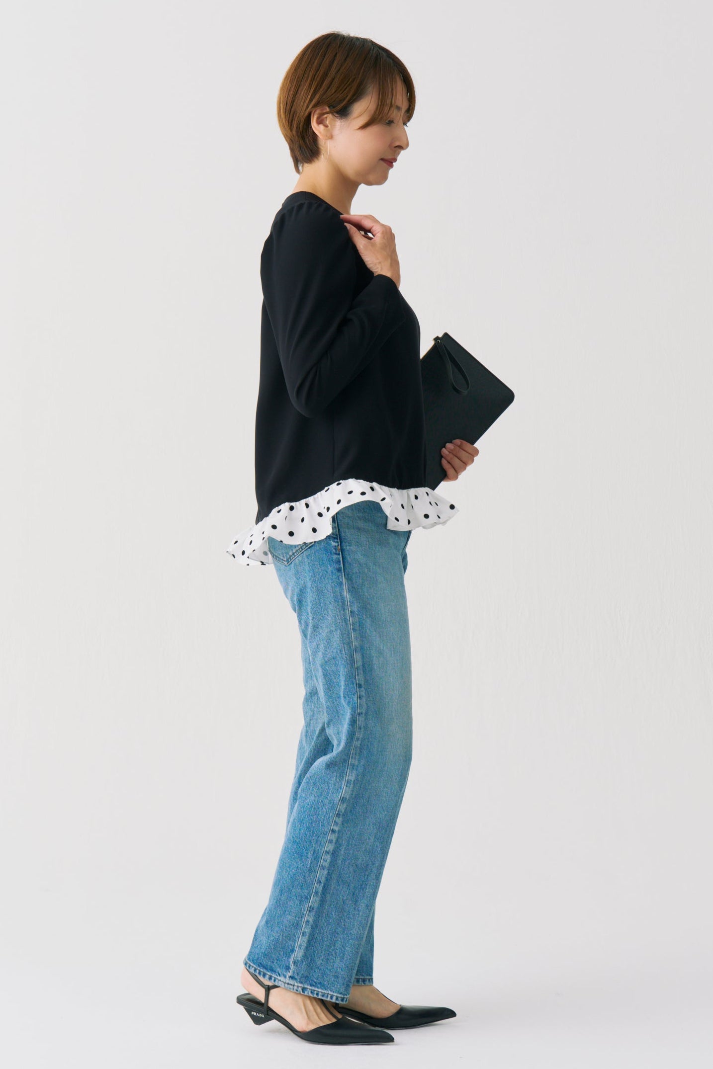 Dot Frill Long Sleeve Blouse