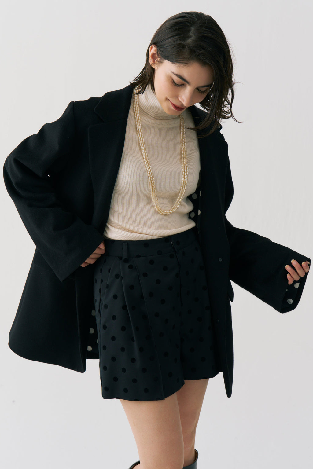 Dot Lining Cashmere Jacket Coat