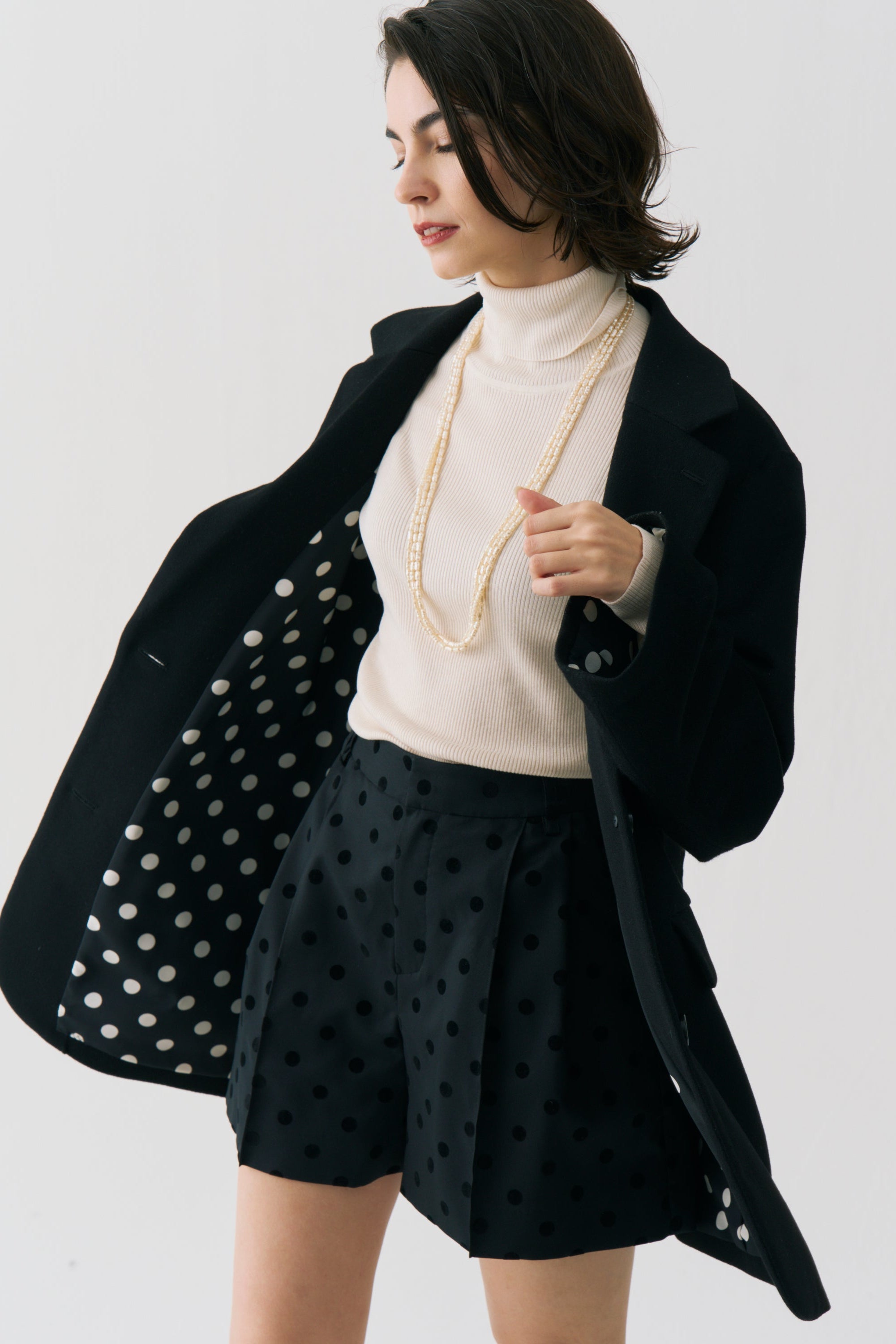 Dot Lining Cashmere Jacket Coat