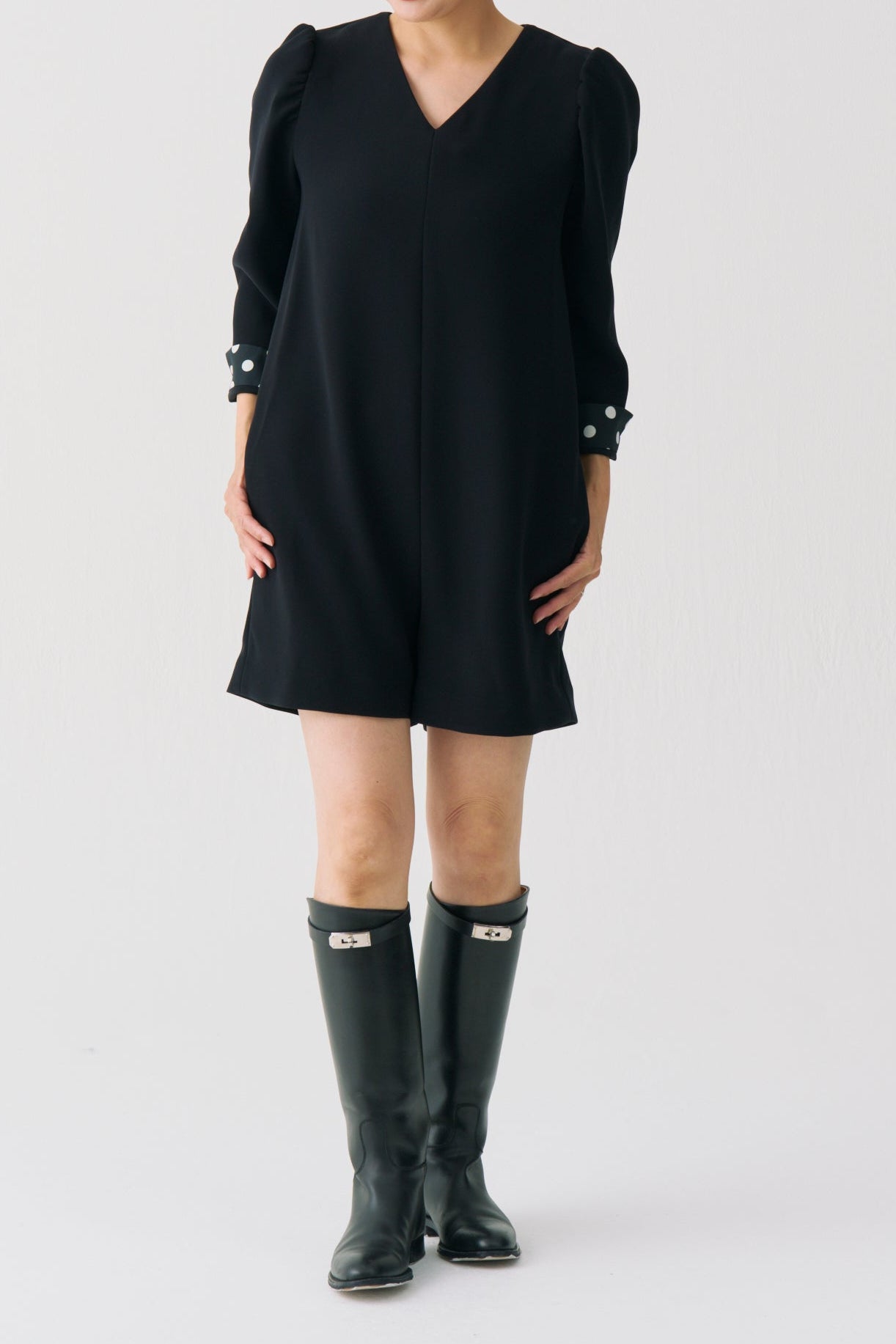 Dot Lining Sleeve Short Romper