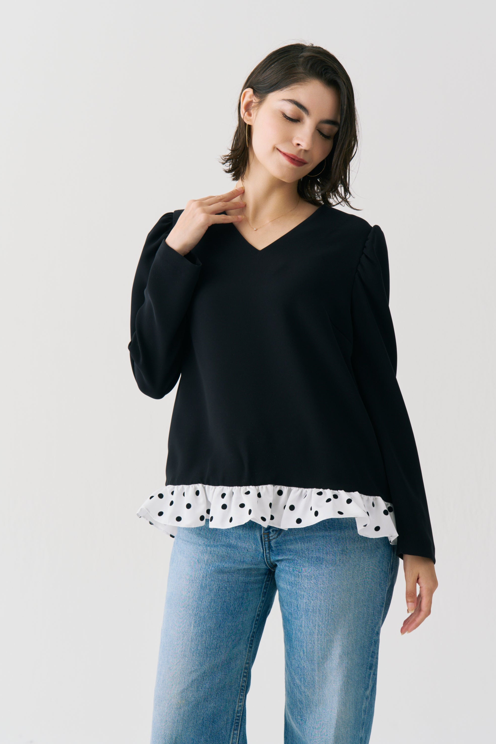 Dot Frill Long Sleeve Blouse