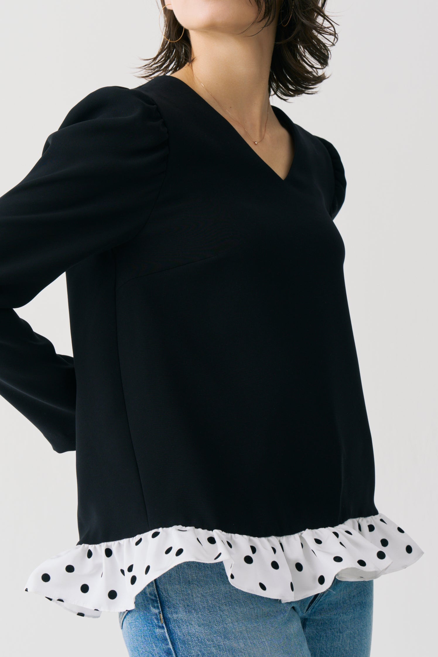 Dot Frill Long Sleeve Blouse